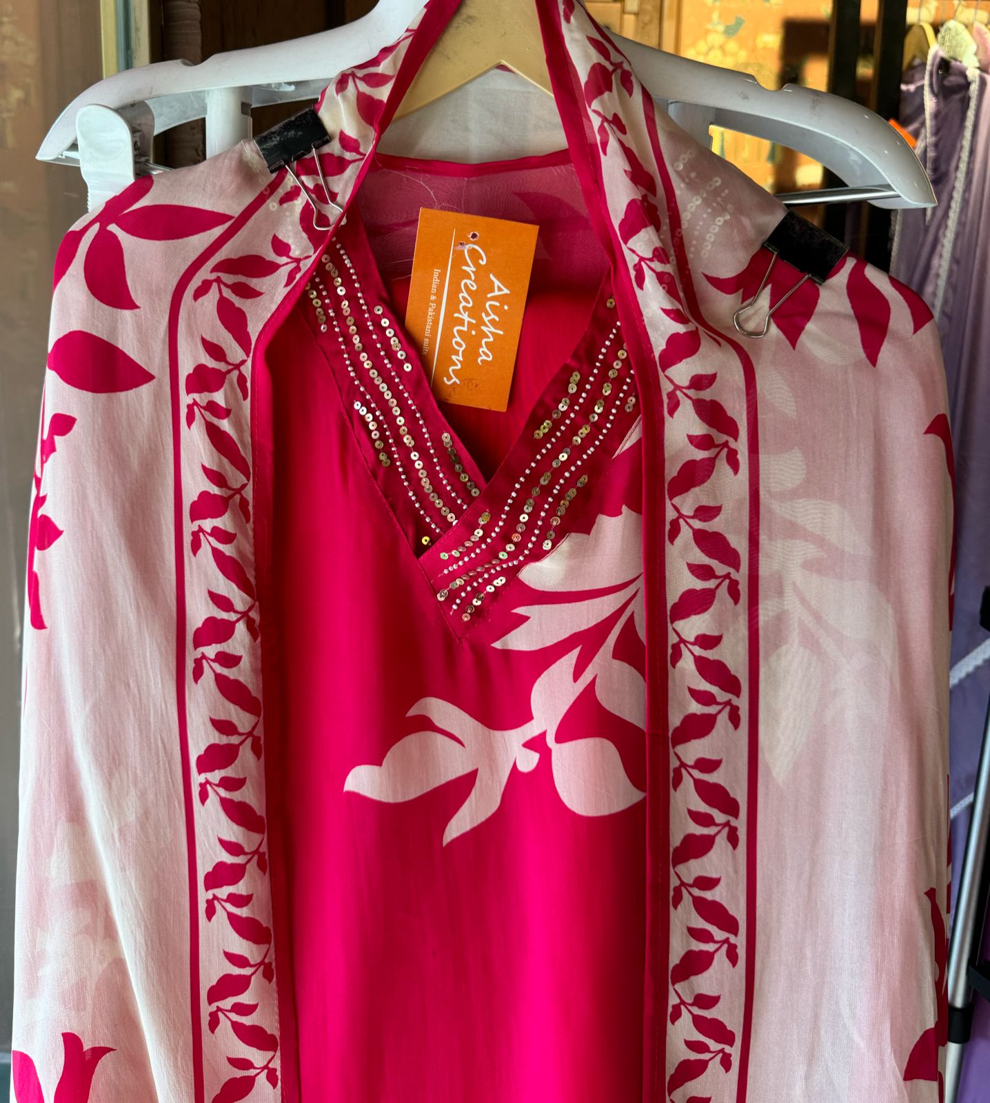 Soft digital printed organza shirt very soft organza with V neck design with pearl work