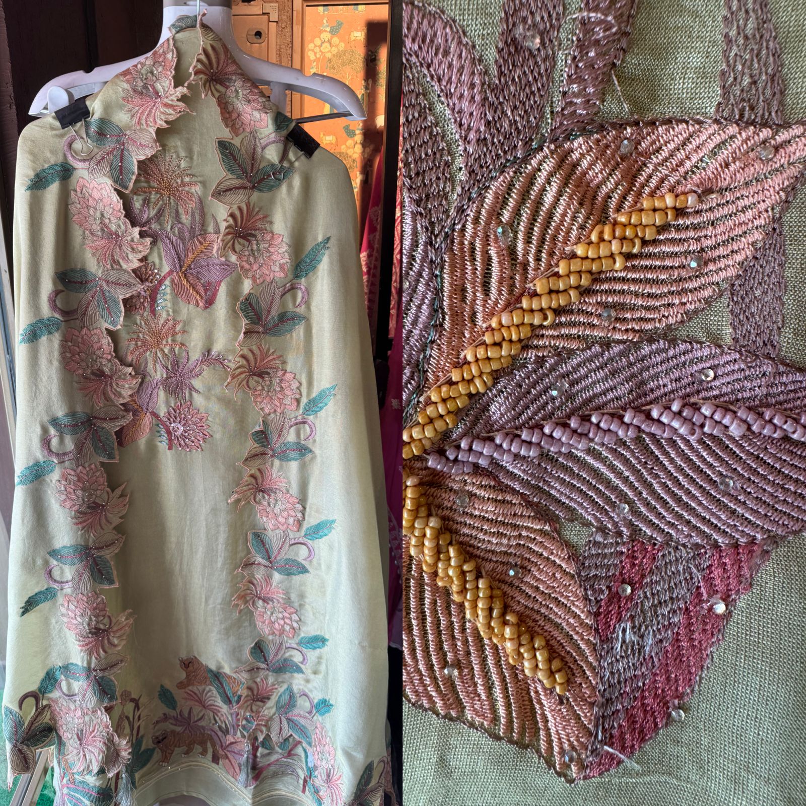 Shimmer tissue unstitched full size shirt with very smart Neckwork done with thread