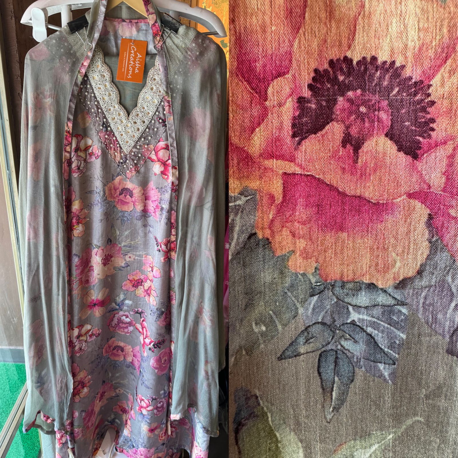 Pure chinon floral digital printed shirt (Full in size & Unstitched)