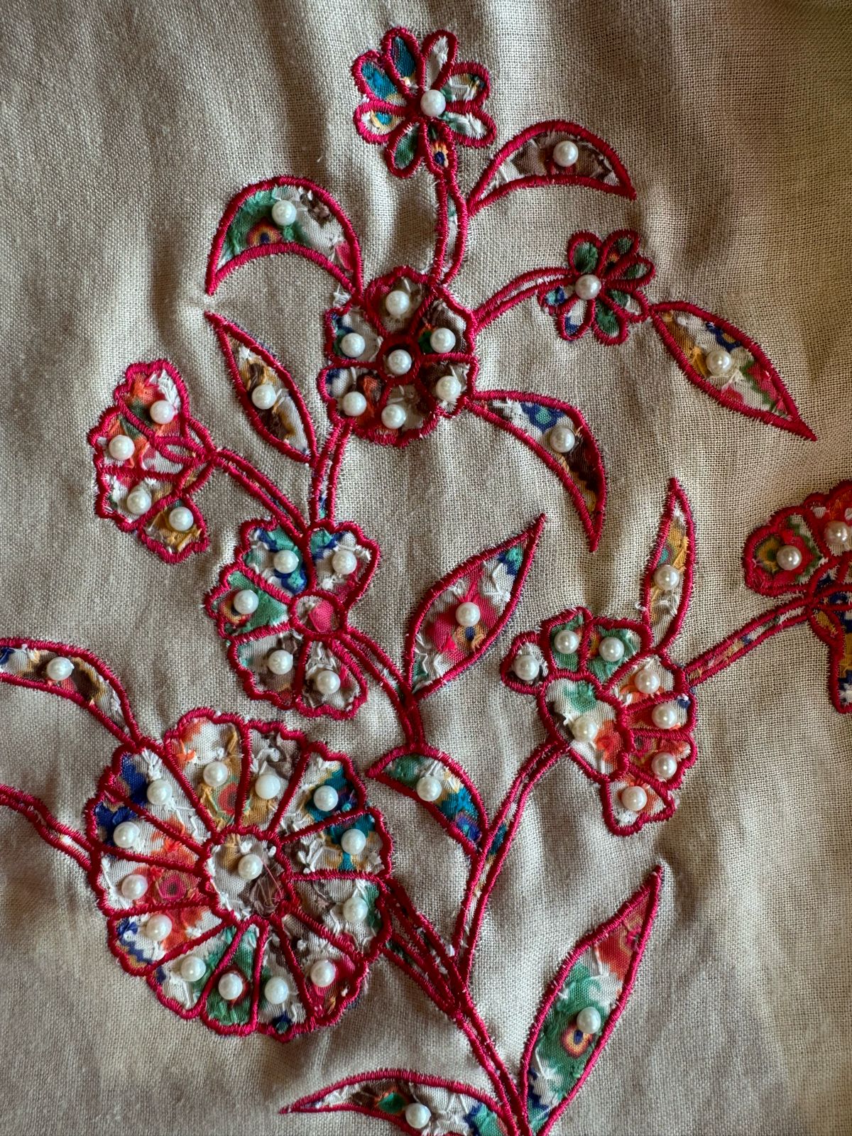 Pure organic handloom cotton unstitched Shirt with very beautiful printed neckline with mirror