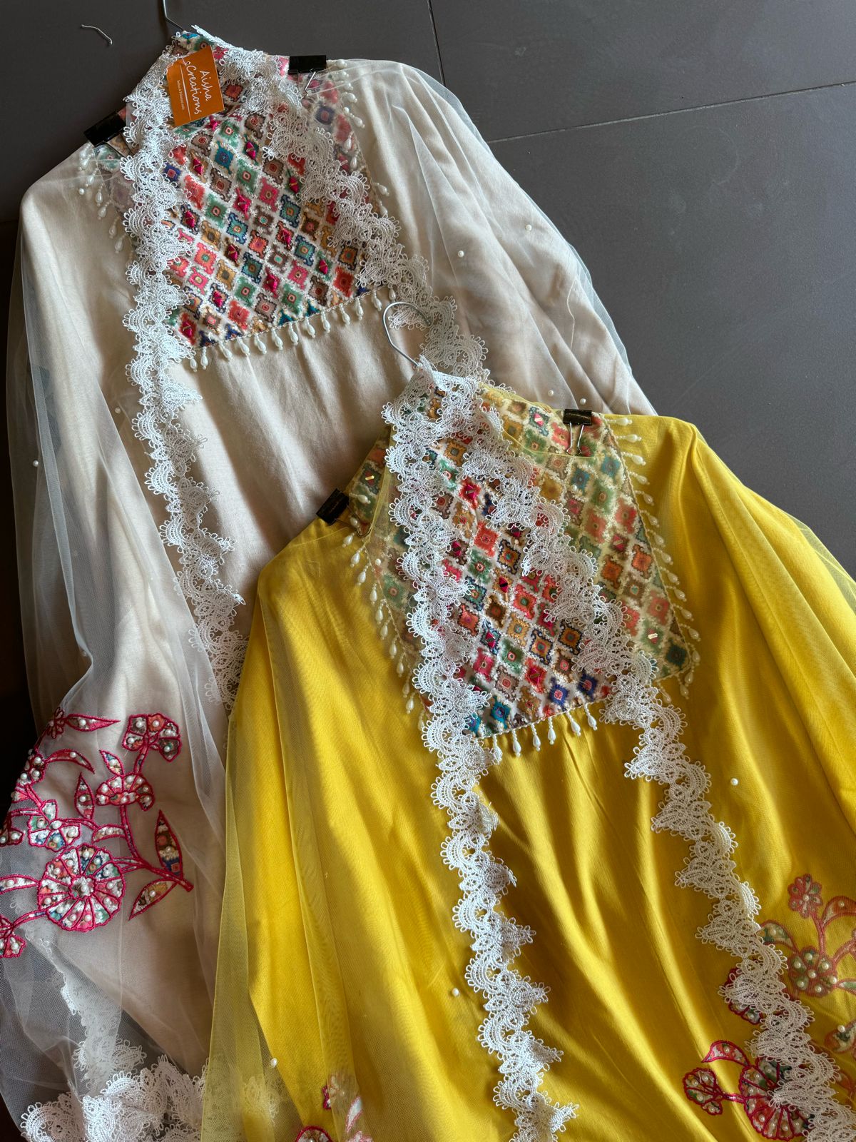 Pure organic handloom cotton unstitched Shirt with very beautiful printed neckline with mirror