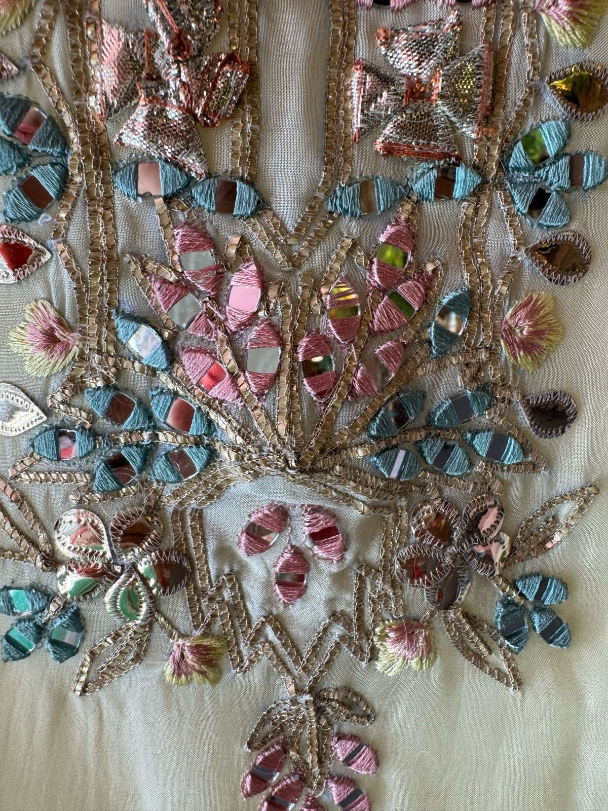 Soft organza designer concept shirt in tri colour with gotta detailings