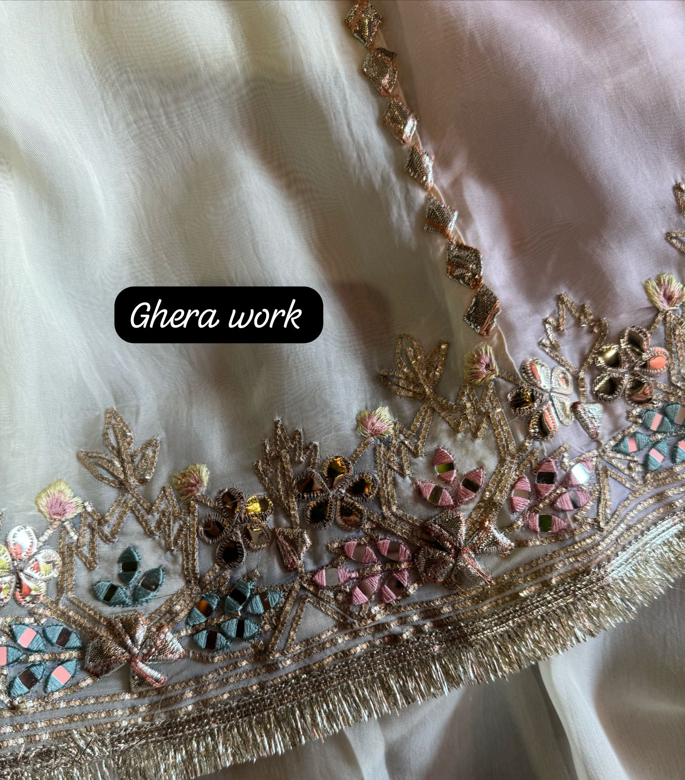 Soft organza designer concept shirt in tri colour with gotta detailings