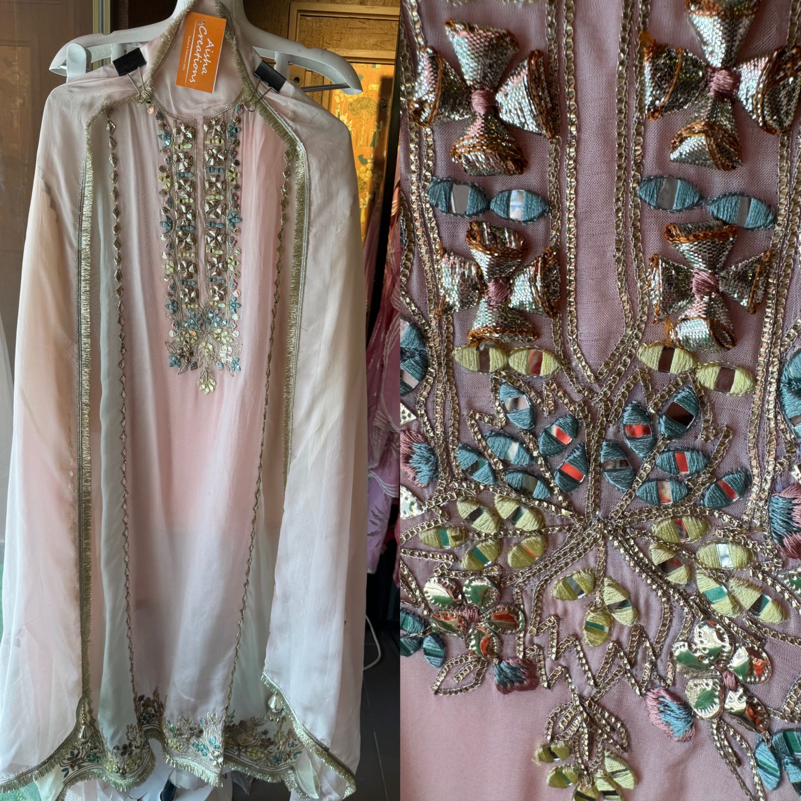 Soft organza designer concept shirt in tri colour with gotta detailings