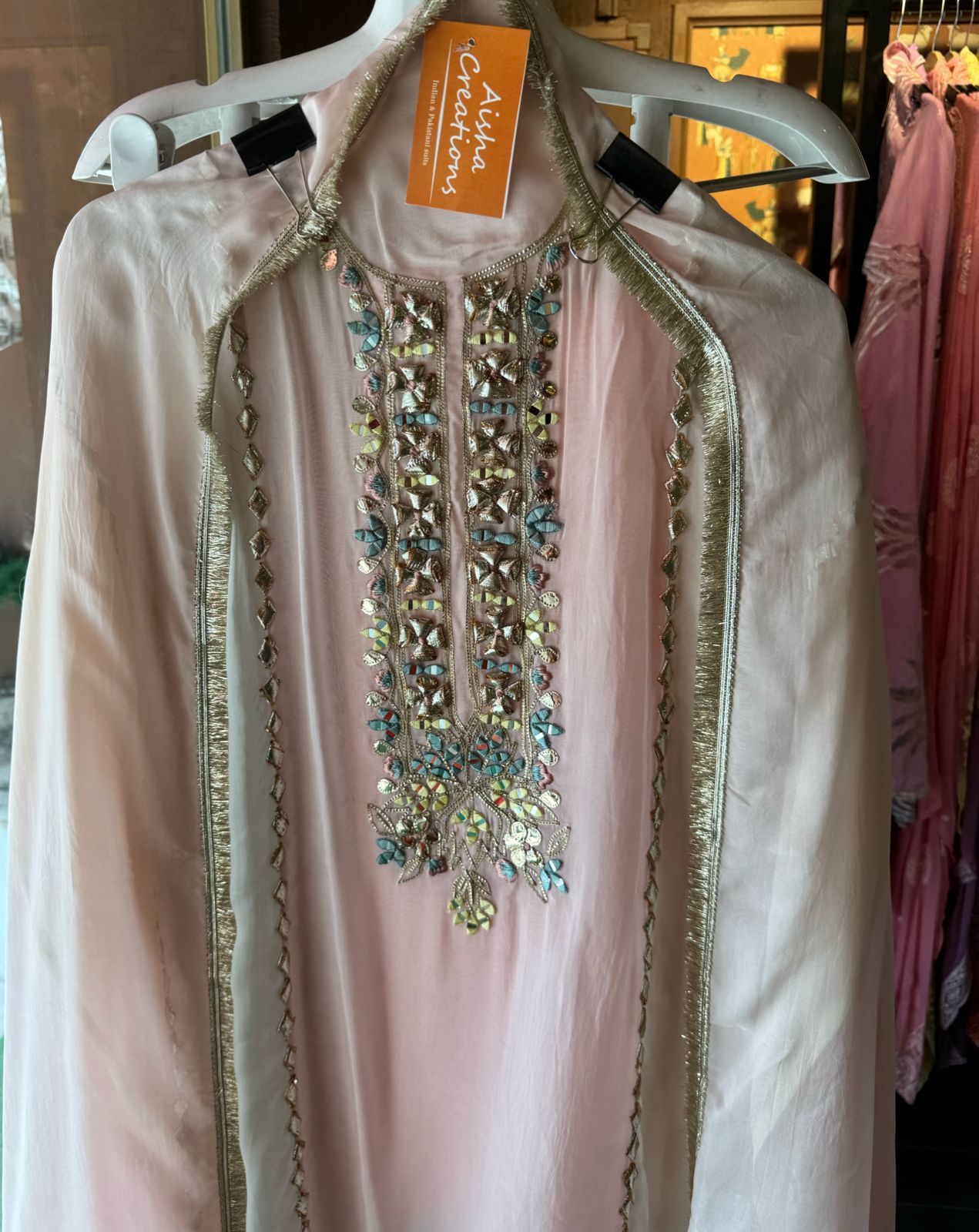 Soft organza designer concept shirt in tri colour with gotta detailings