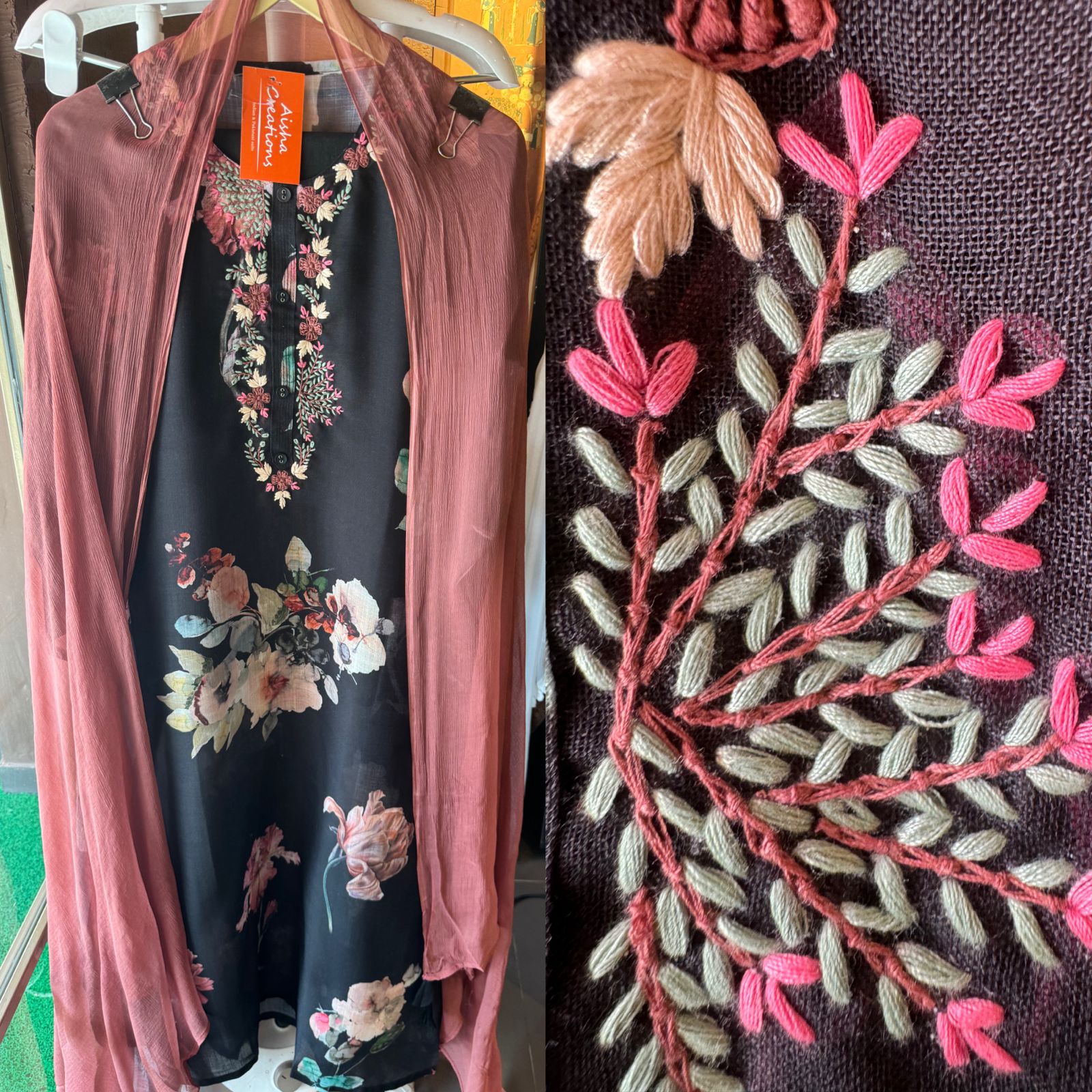 Pure linen digital printed unstitched kurta with very Beautiful thread embroidery done