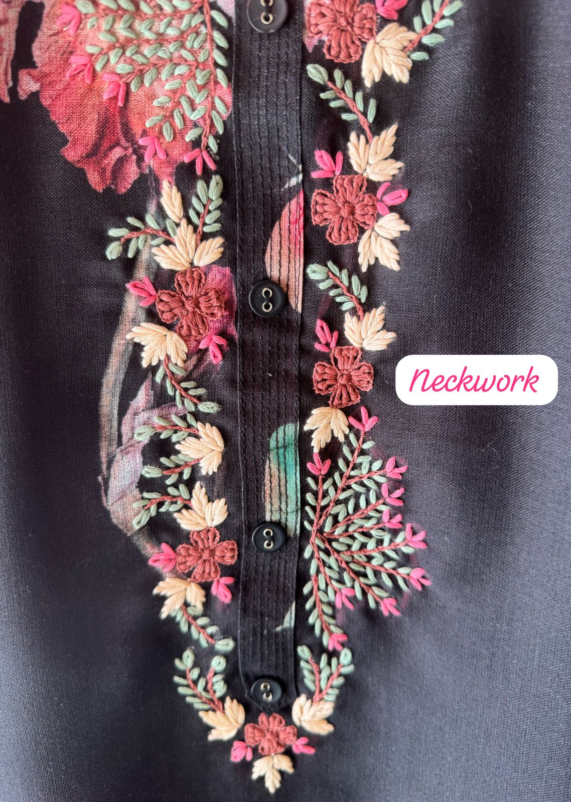 Pure linen digital printed unstitched kurta with very Beautiful thread embroidery done