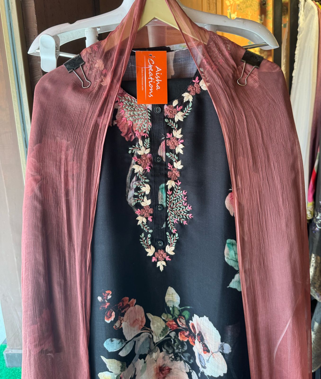 Pure linen digital printed unstitched kurta with very Beautiful thread embroidery done