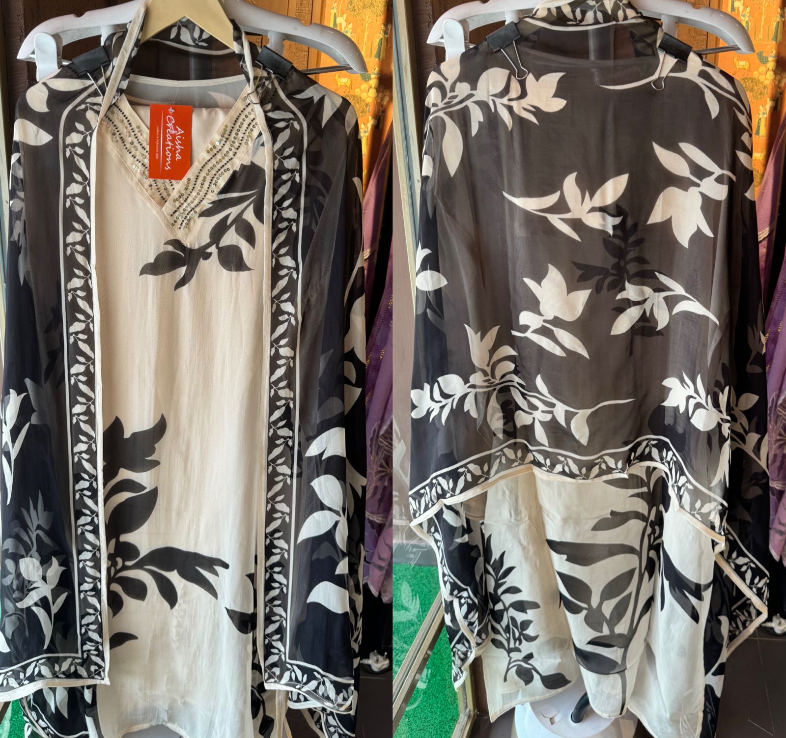 Soft digital printed organza shirt very soft organza with V neck design