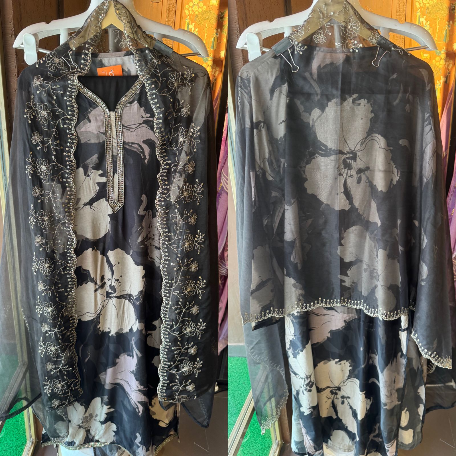 Pure muslin semi stitched shirt with beautiful print with embroidery