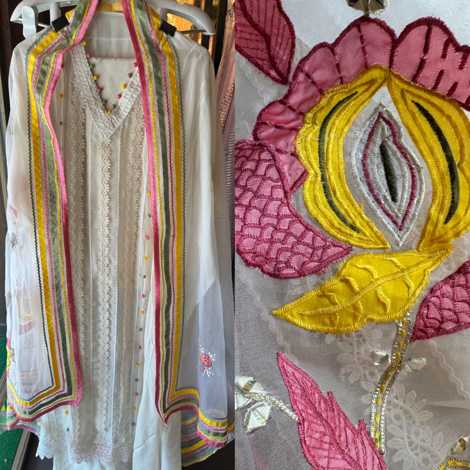 Soft organza Unstitched shirt very beautiful crochet lacework done overall on the shirt