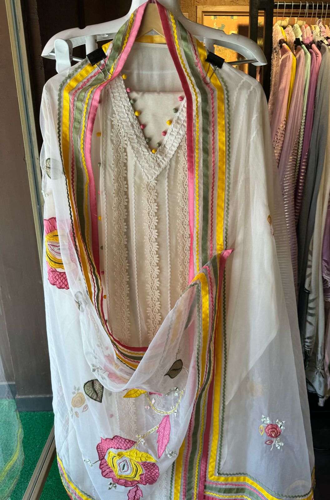 Soft organza Unstitched shirt very beautiful crochet lacework done overall on the shirt