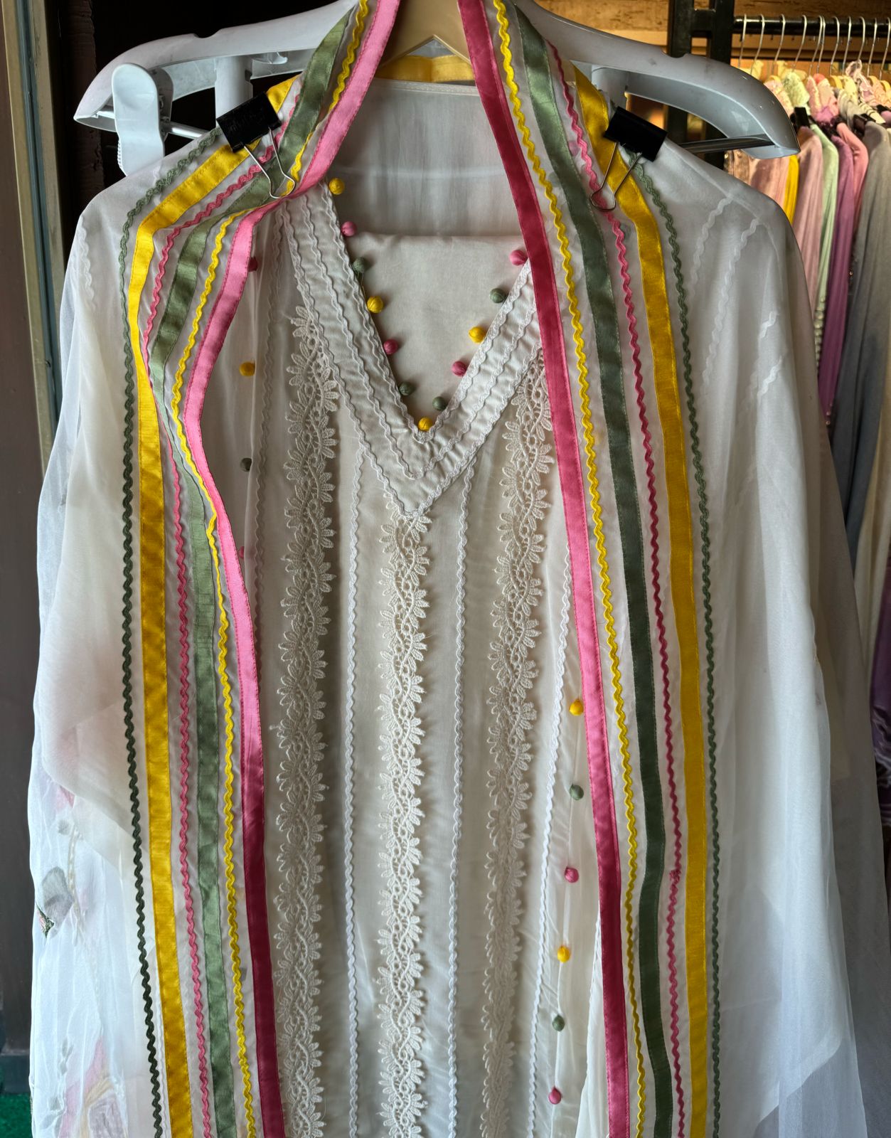 Soft organza Unstitched shirt very beautiful crochet lacework done overall on the shirt