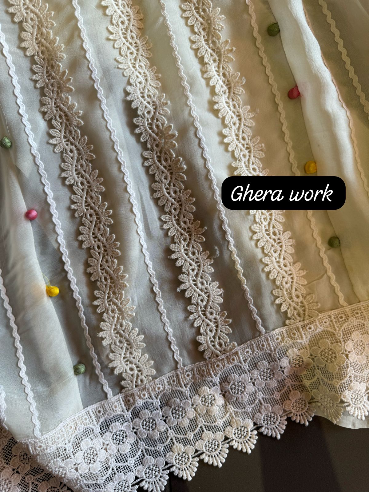 Soft organza Unstitched shirt very beautiful crochet lacework done overall on the shirt