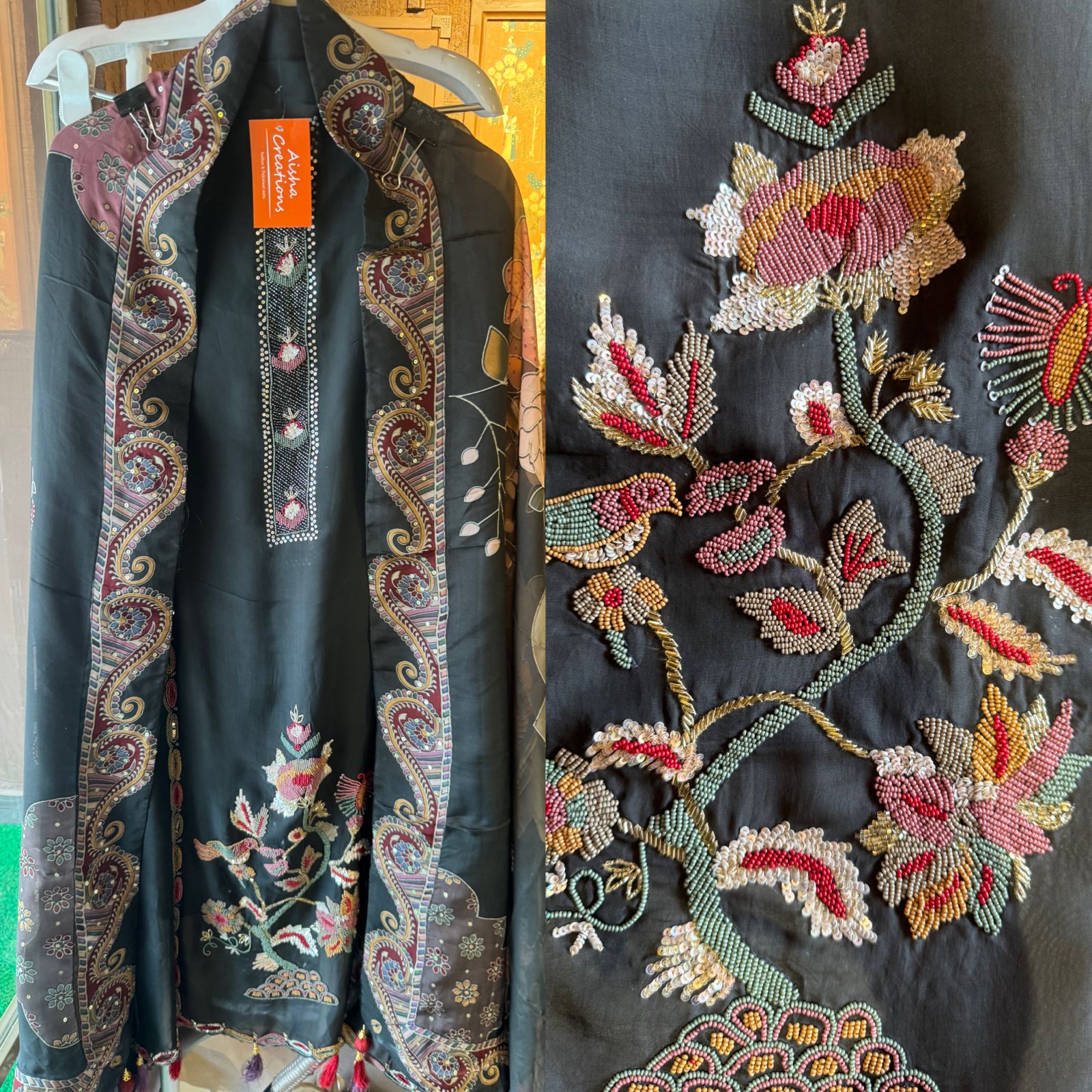 Soft organza Shirt with complete handwork detailings on the neckline