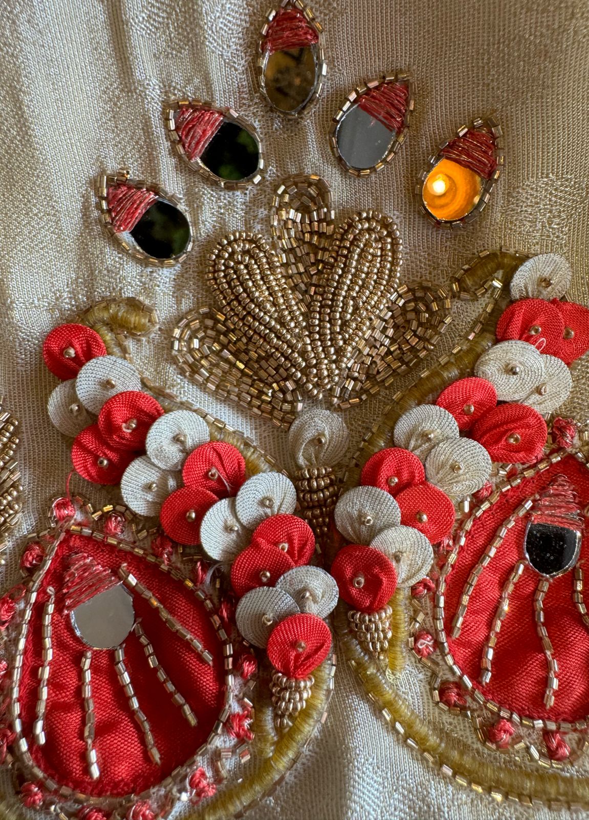 Self Silk weaved shirt full in size with very beautiful Cutwork ghera design