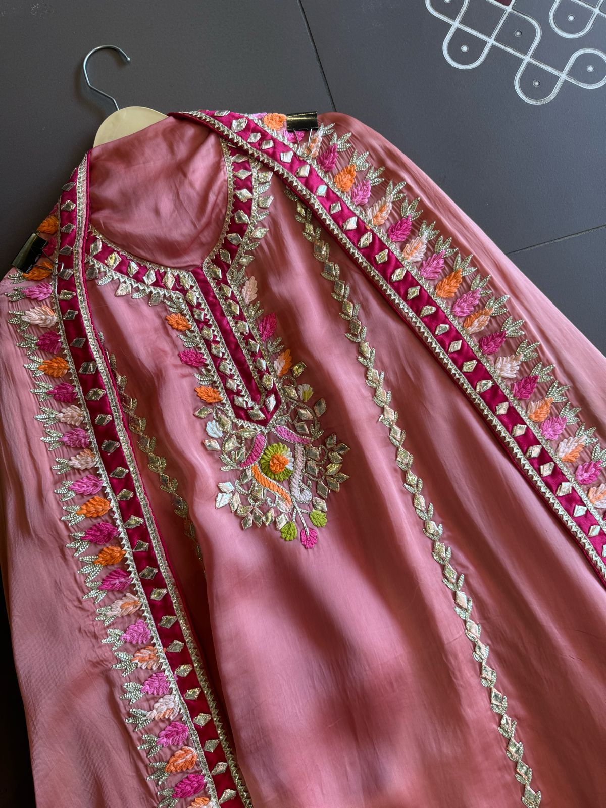 Pure satin silk unstitched shirt with heavily embroidered shirt