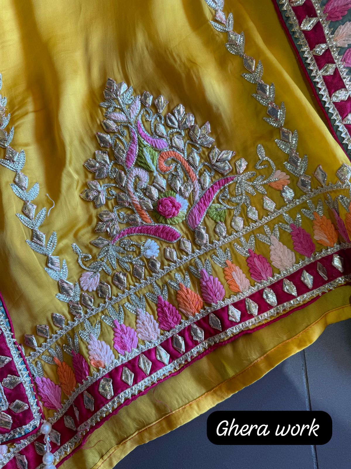 Pure satin silk unstitched shirt with heavily embroidered shirt