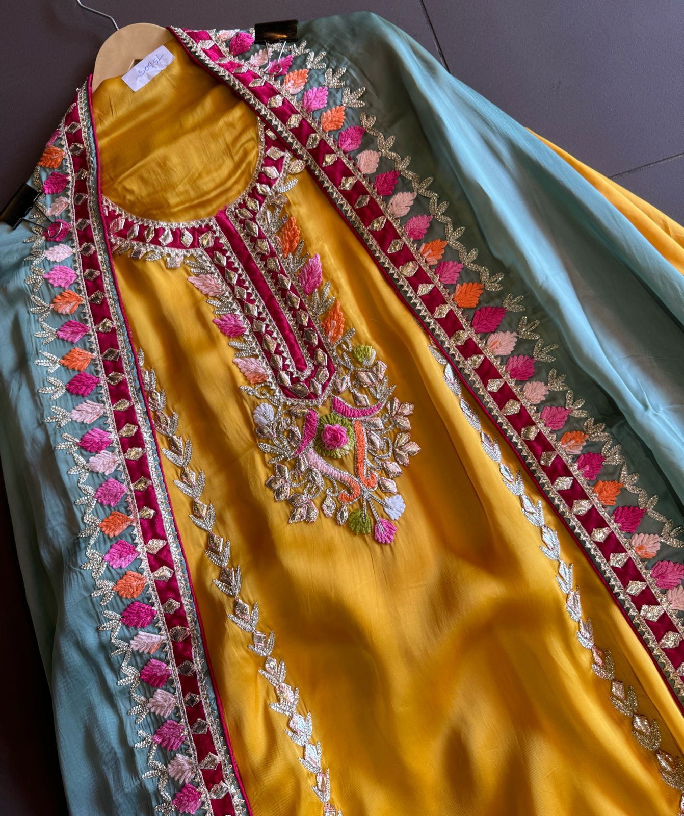 Pure satin silk unstitched shirt with heavily embroidered shirt