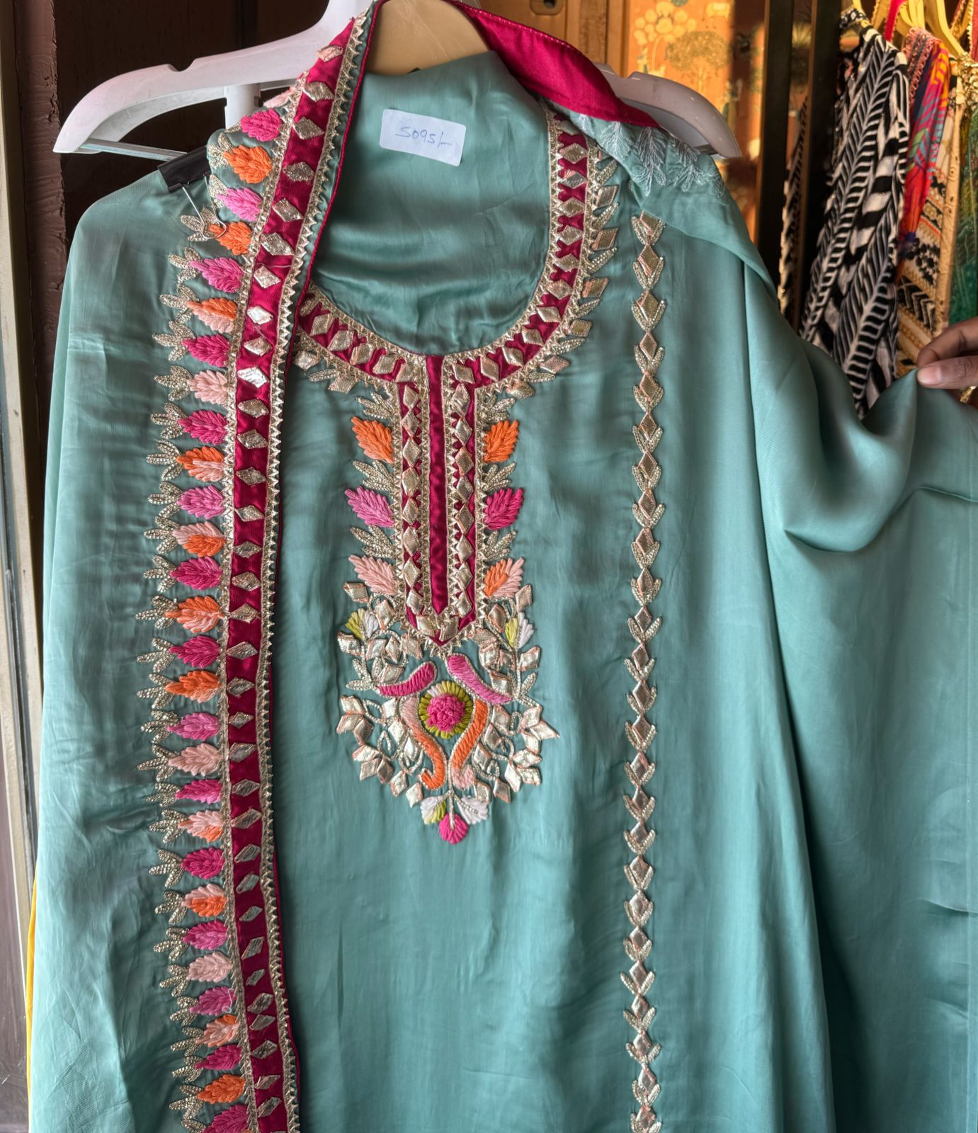 Pure satin silk unstitched shirt with heavily embroidered shirt