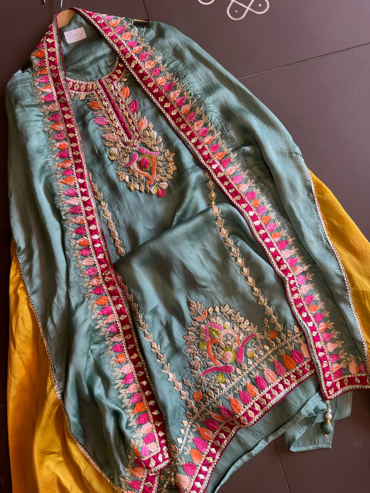 Pure satin silk unstitched shirt with heavily embroidered shirt