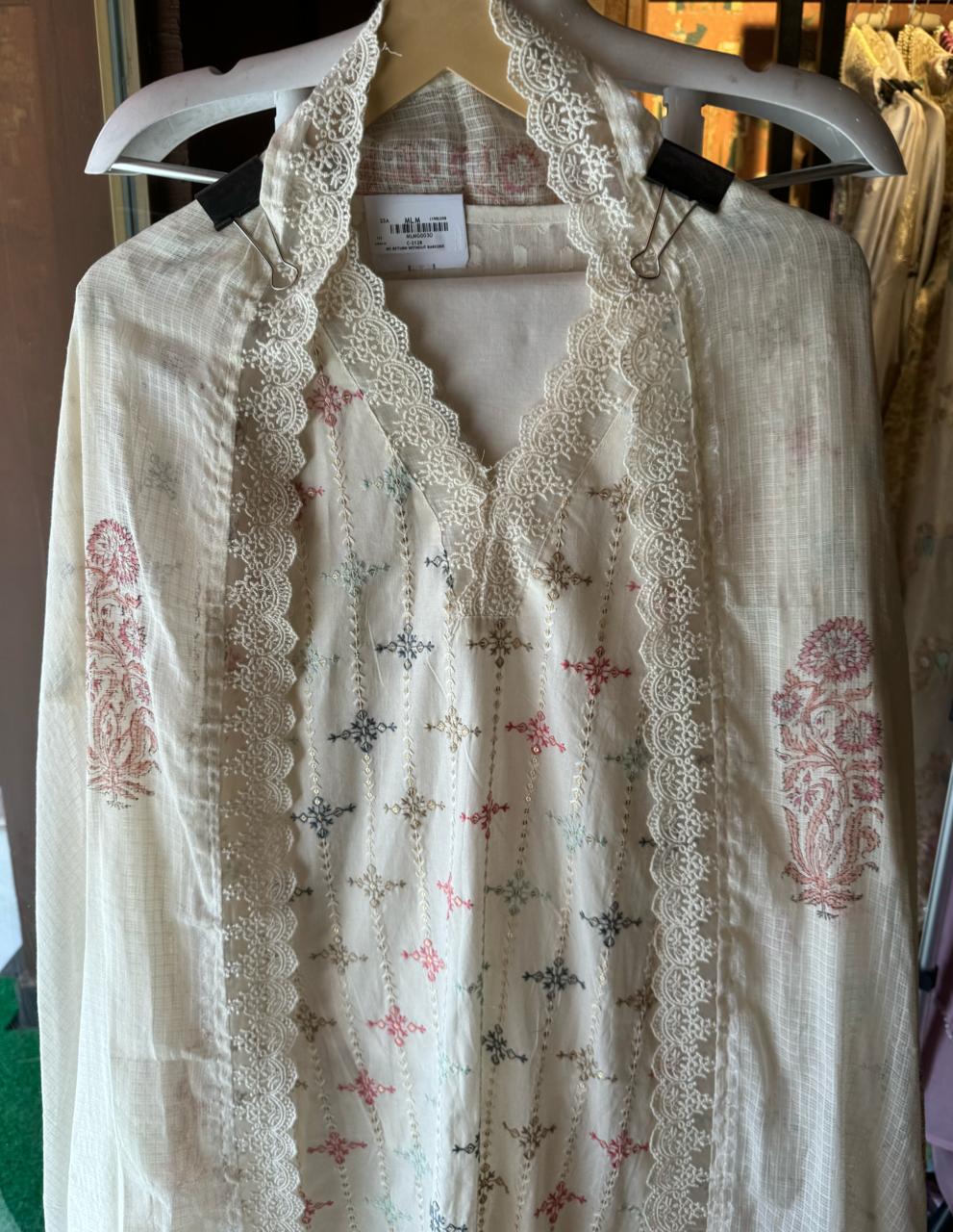 Cotton Shirt with thread and Sequence Kadhai done on