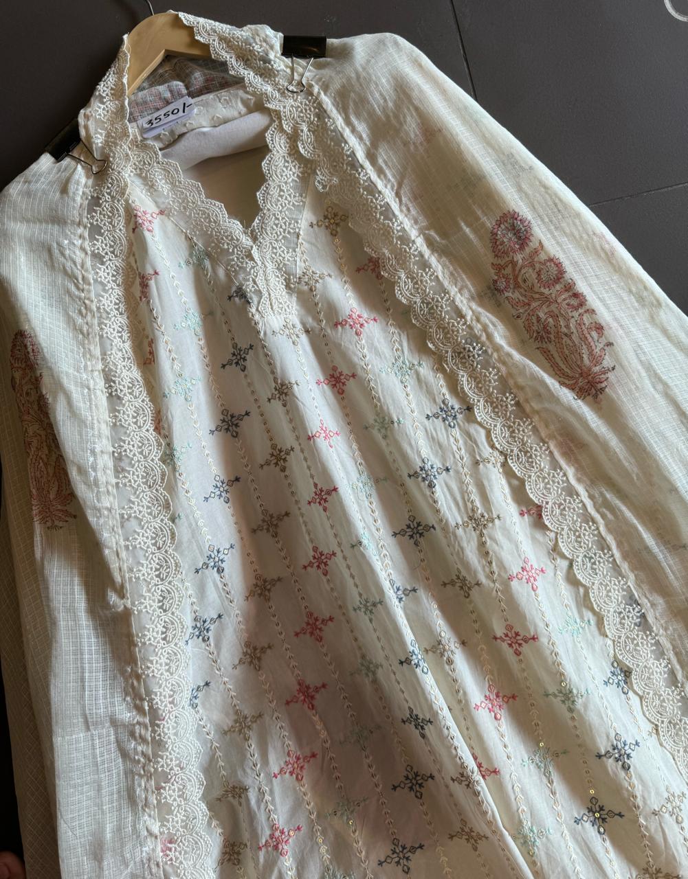 Cotton Shirt with thread and Sequence Kadhai done on