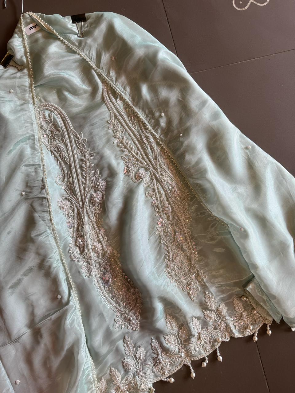 Pure shimmer tissue unstitched Pakistani hand embroidered Concepts.