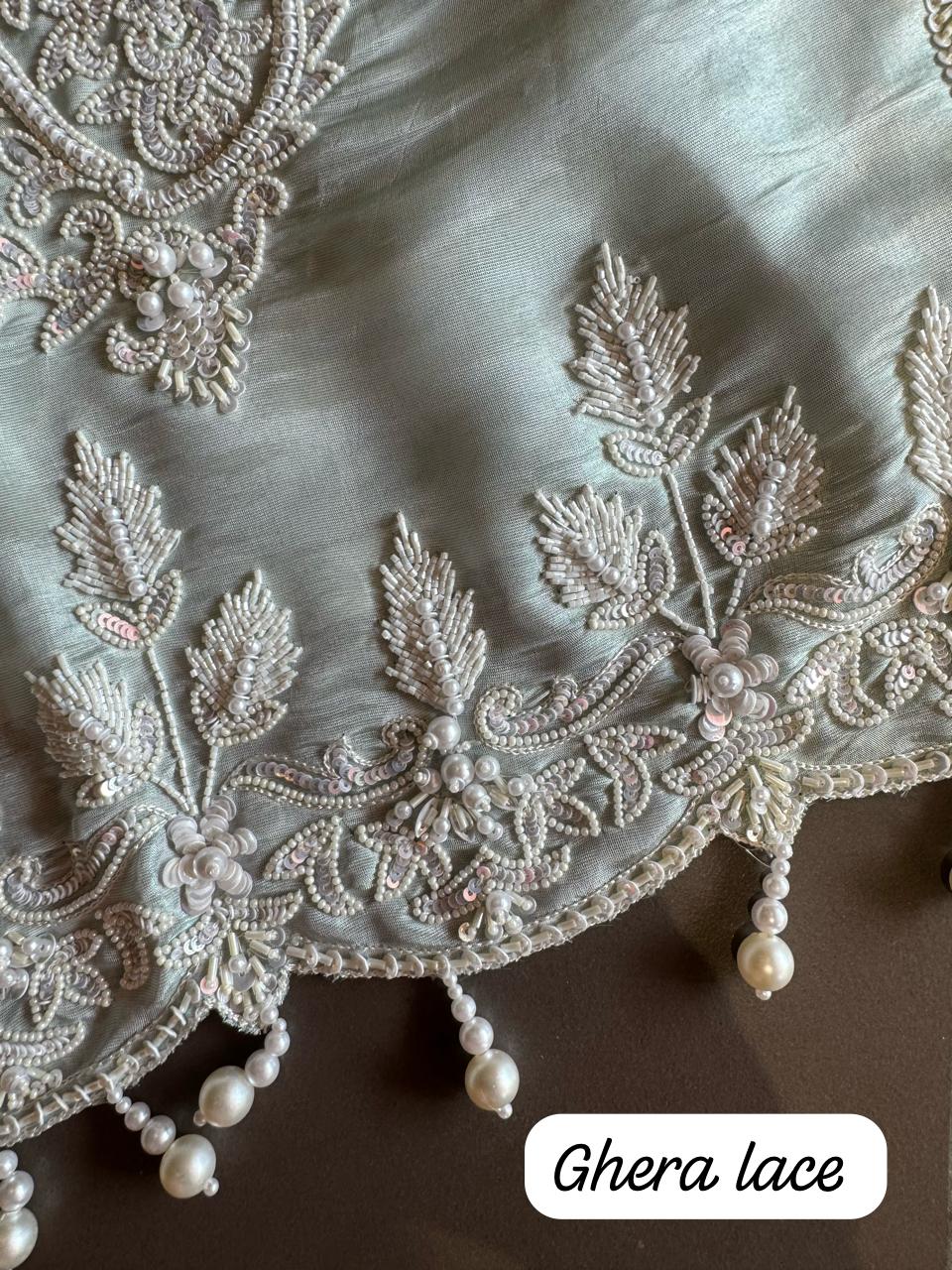 Pure shimmer tissue unstitched Pakistani hand embroidered Concepts.