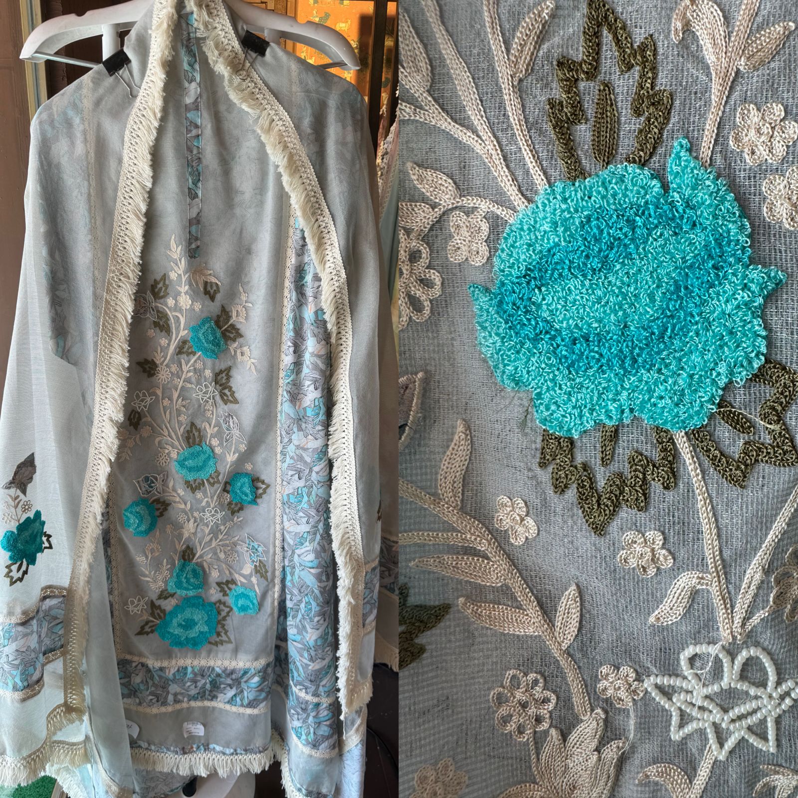 Super net unstitched shirt with Printed sides On muslin cotton (Copy)