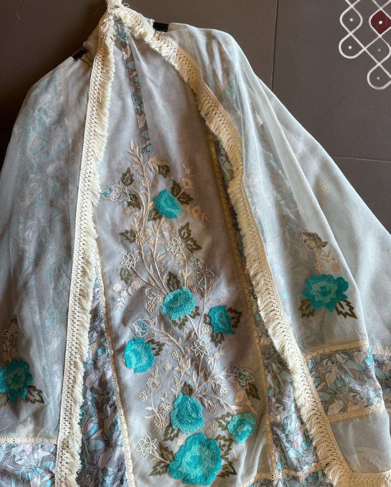 Super net unstitched shirt with Printed sides On muslin cotton (Copy)