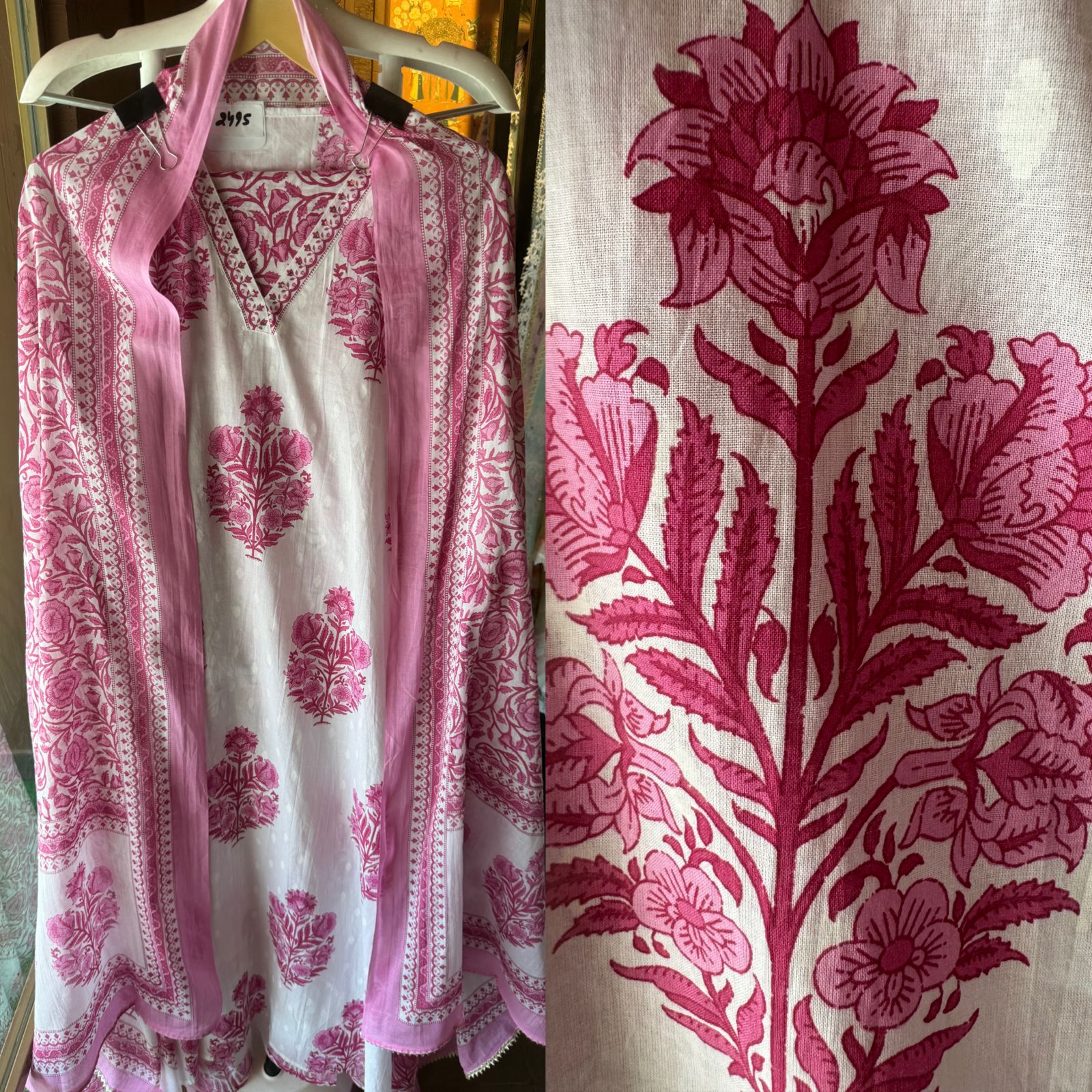 Pure organic cotton digital printed suits with V Neckline with sequence highlighting