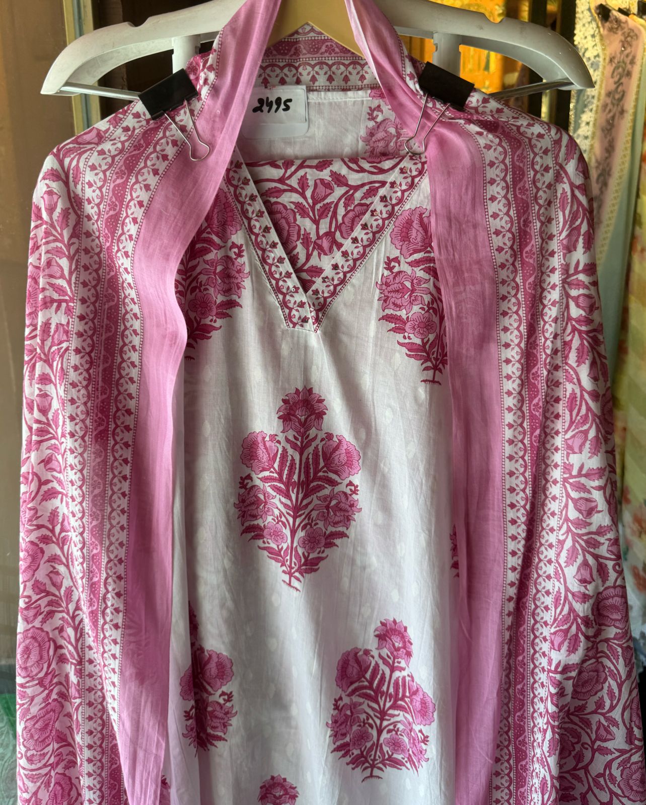 Pure organic cotton digital printed suits with V Neckline with sequence highlighting