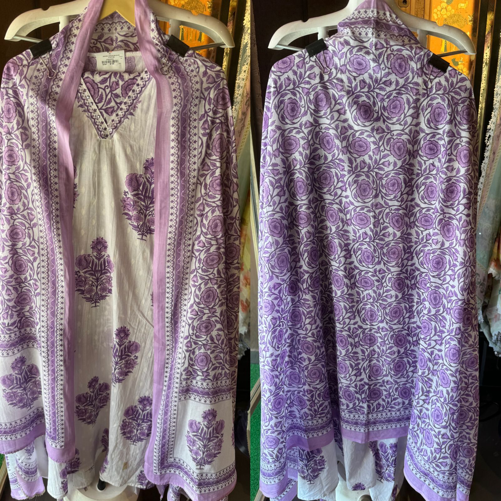 Pure organic cotton digital printed suits with V Neckline with sequence highlighting