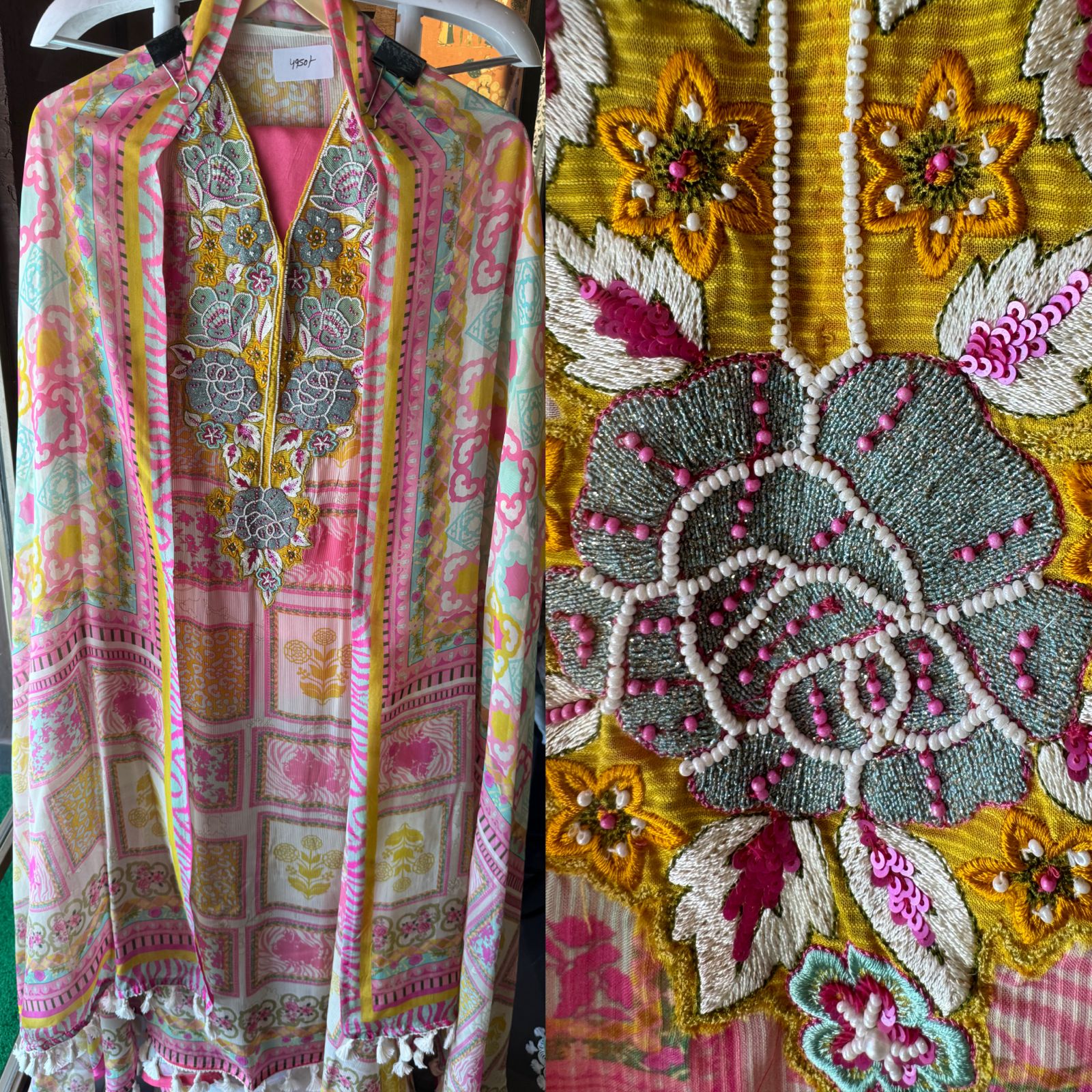 Pure Original Korean organza Box digital printed shirt with very beautiful embroidered