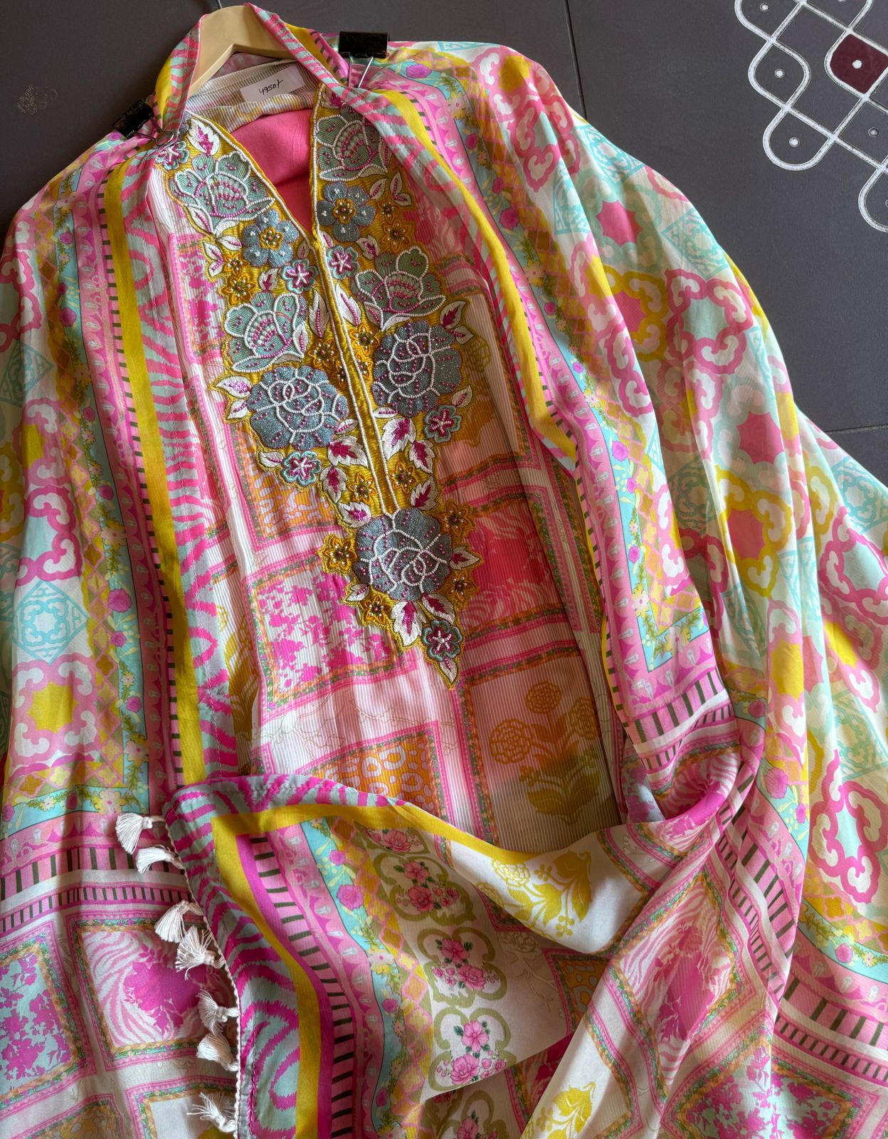 Pure Original Korean organza Box digital printed shirt with very beautiful embroidered