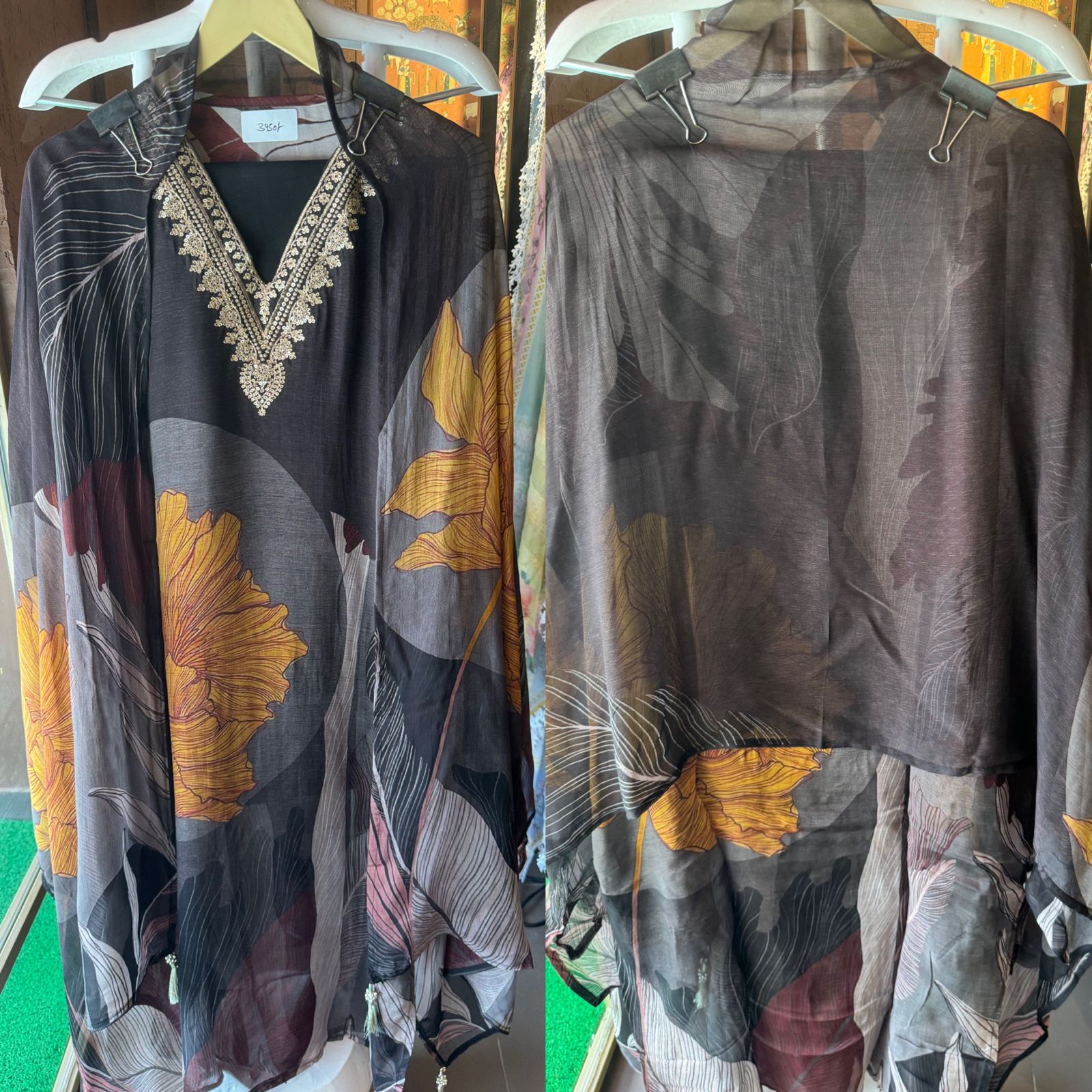 Pure organza designer semi stitched shirt (big size) with beautiful print plus