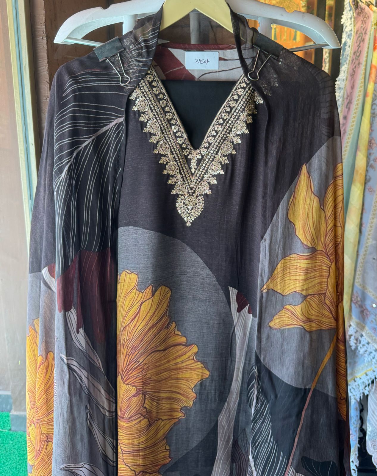 Pure organza designer semi stitched shirt (big size) with beautiful print plus