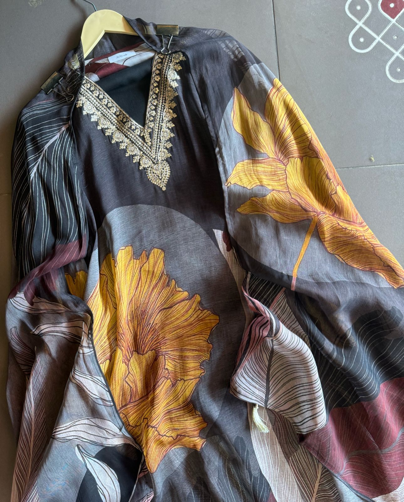 Pure organza designer semi stitched shirt (big size) with beautiful print plus