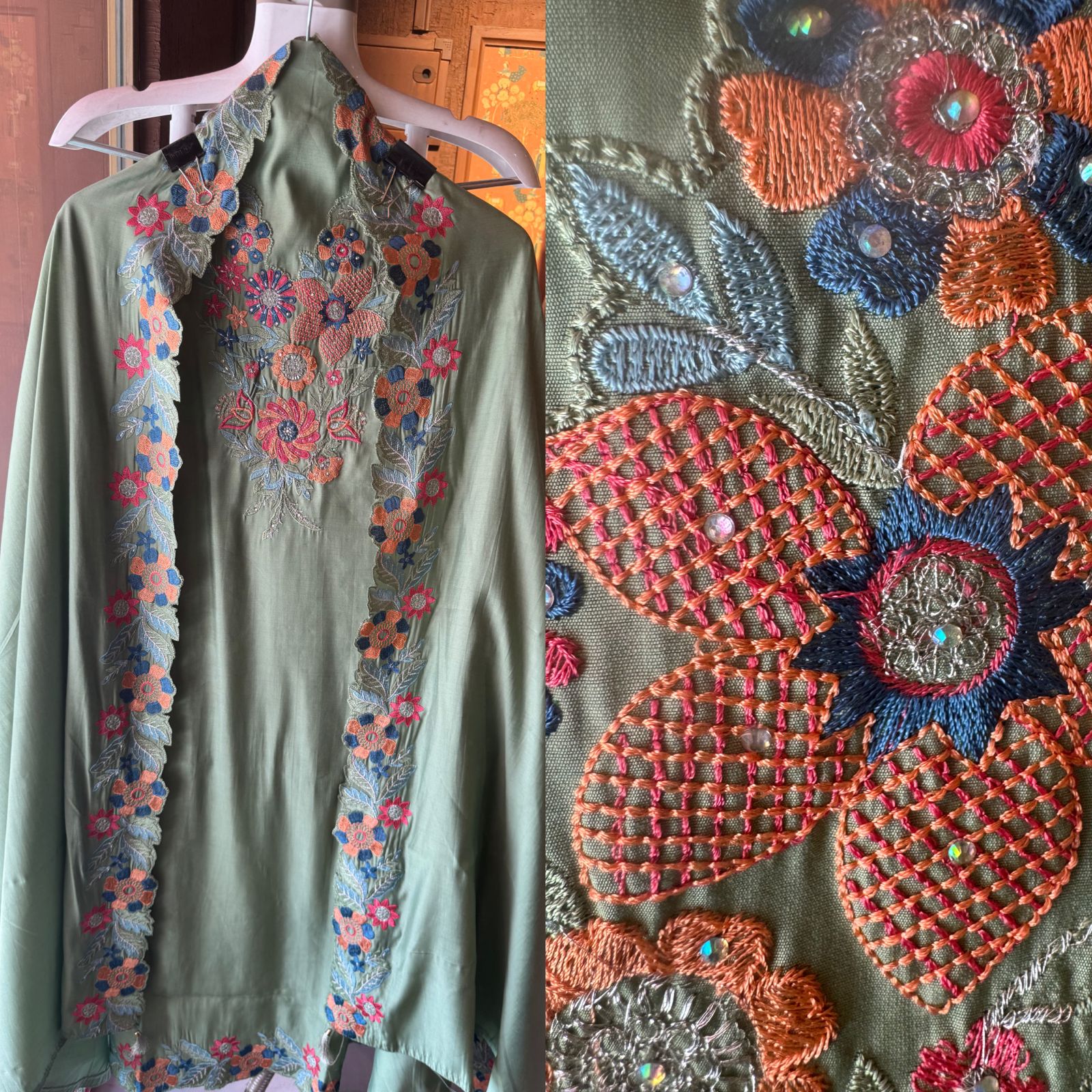 Pure jam cotton unstitched full size shirt with Thread embroidered neckline