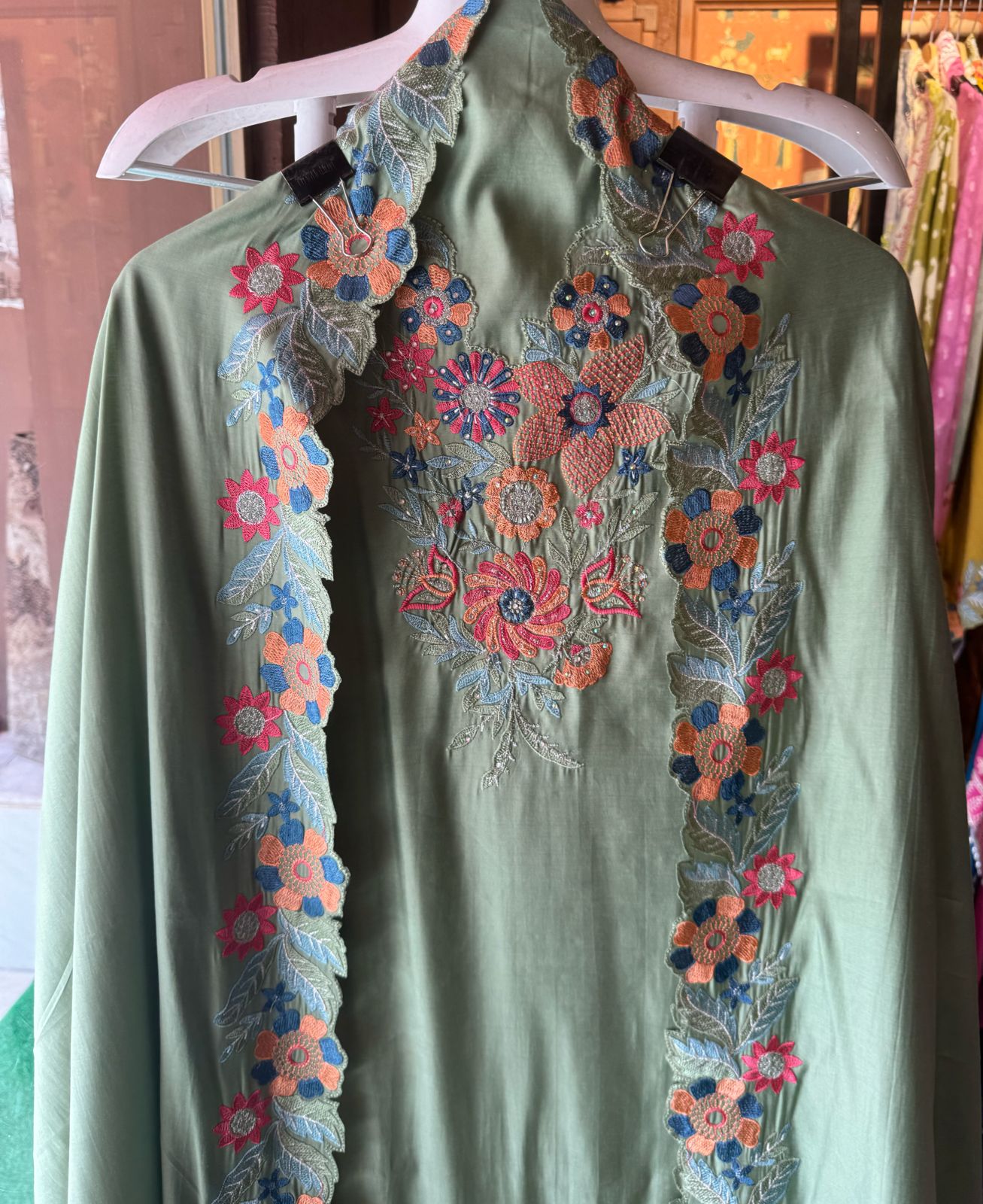 Pure jam cotton unstitched full size shirt with Thread embroidered neckline