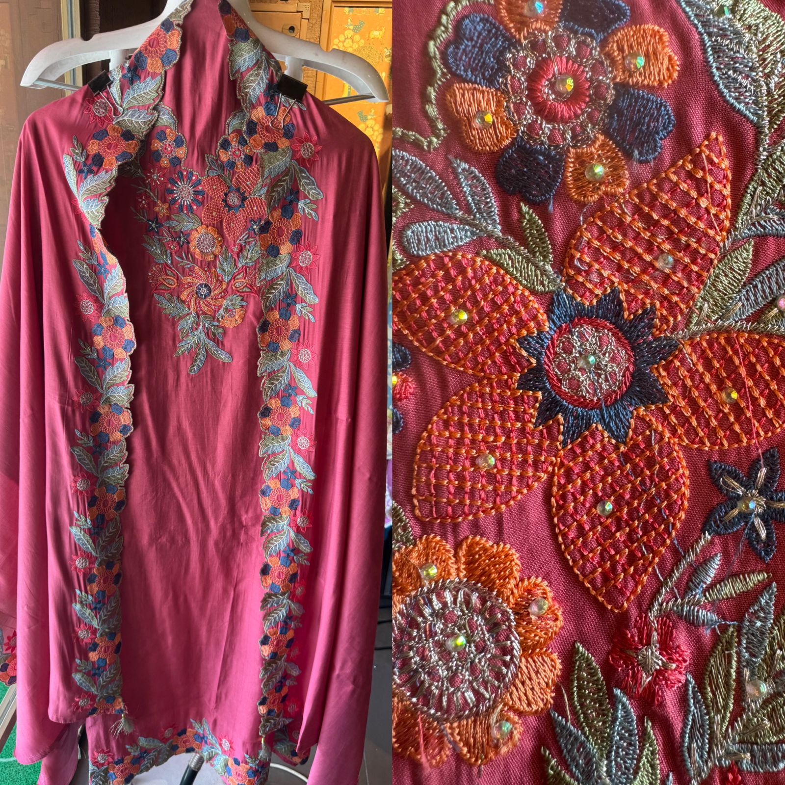 Pure jam cotton unstitched full size shirt with Thread embroidered neckline