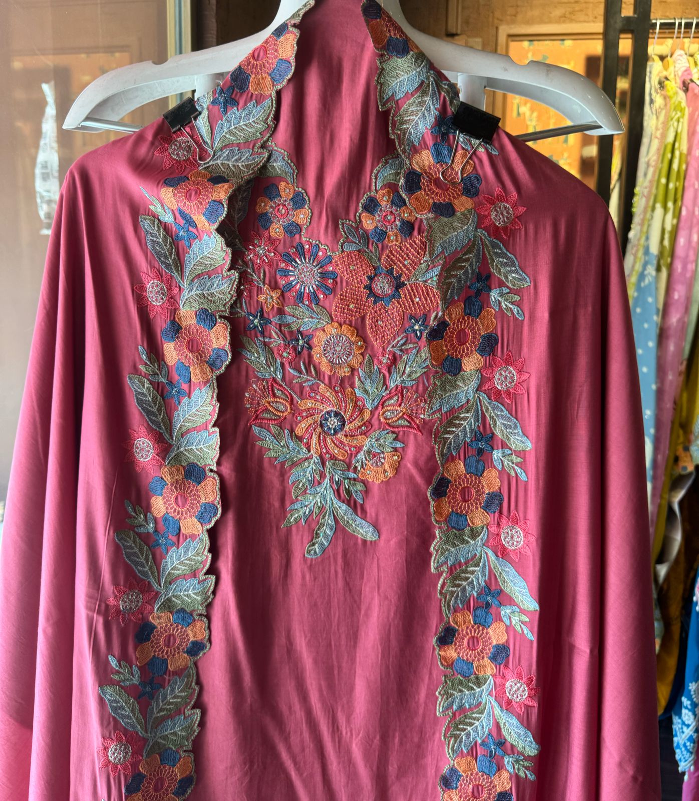 Pure jam cotton unstitched full size shirt with Thread embroidered neckline
