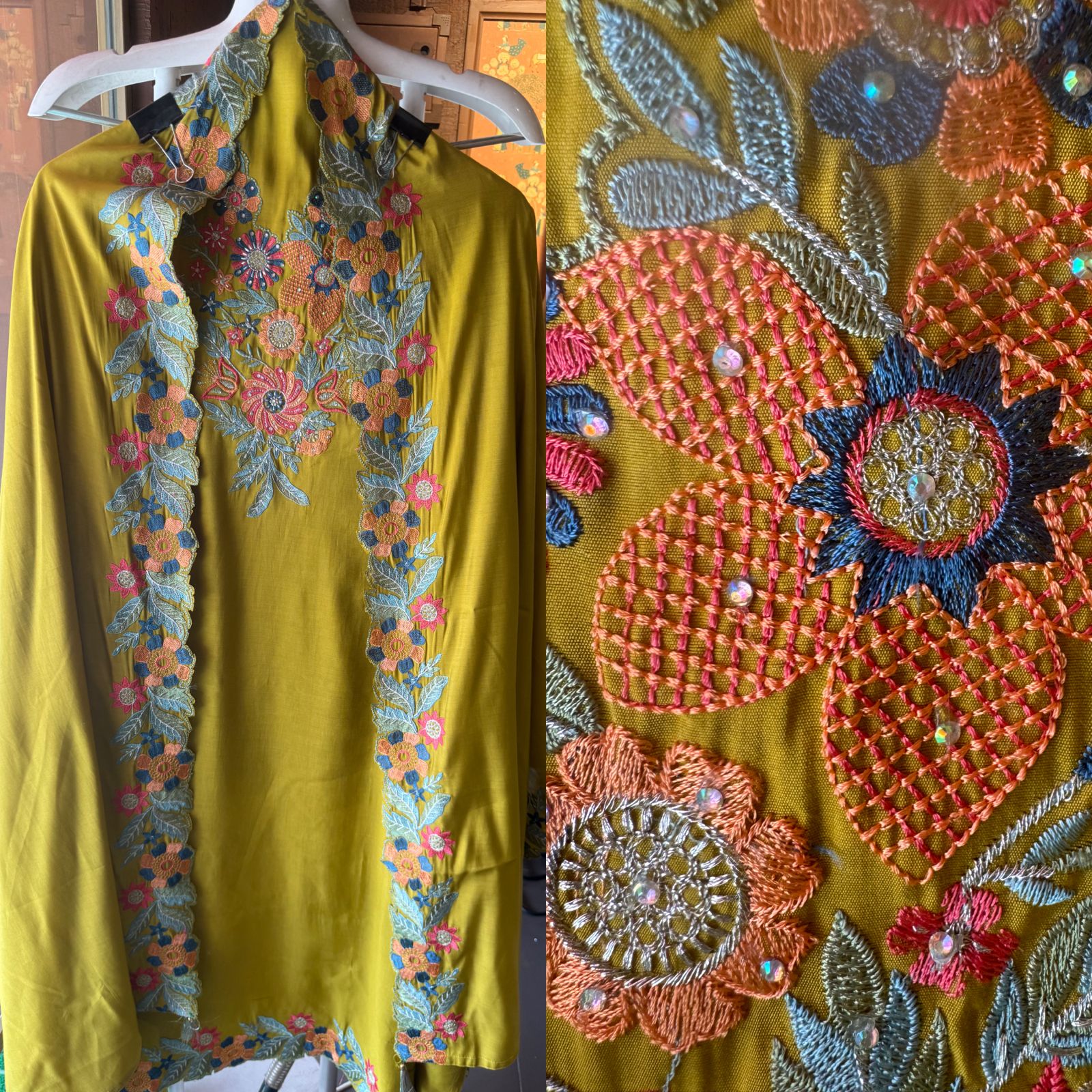 Pure jam cotton unstitched full size shirt with Thread embroidered neckline