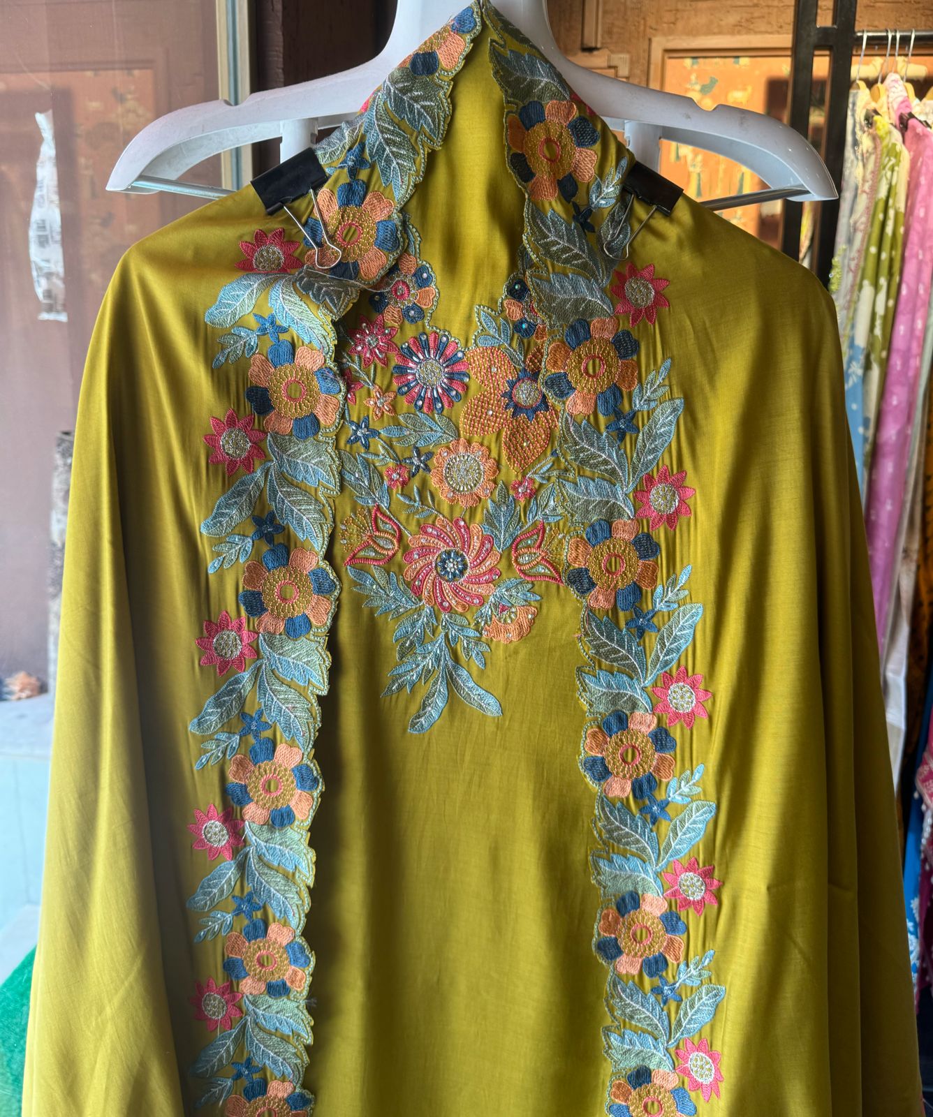 Pure jam cotton unstitched full size shirt with Thread embroidered neckline