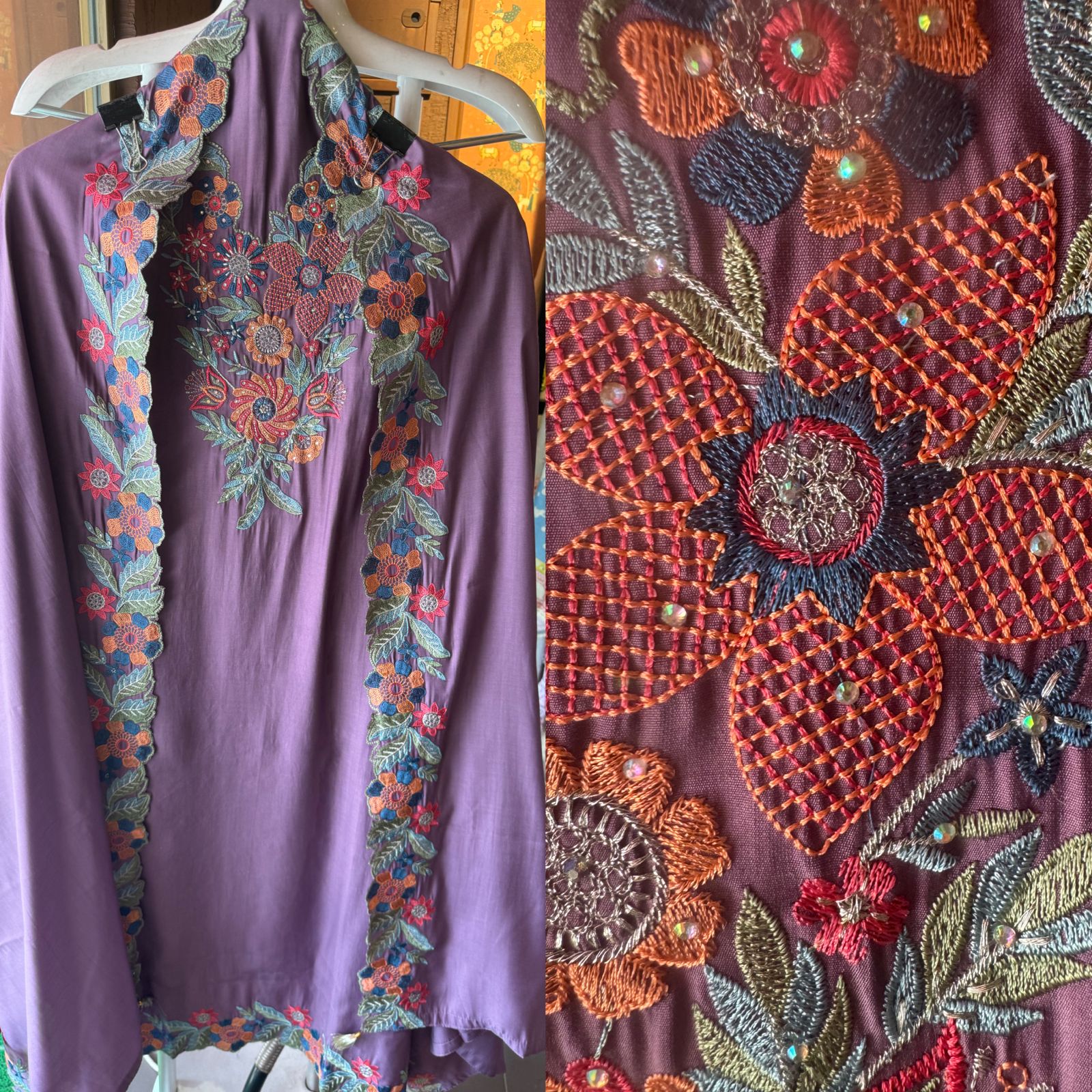 Pure jam cotton unstitched full size shirt with Thread embroidered neckline