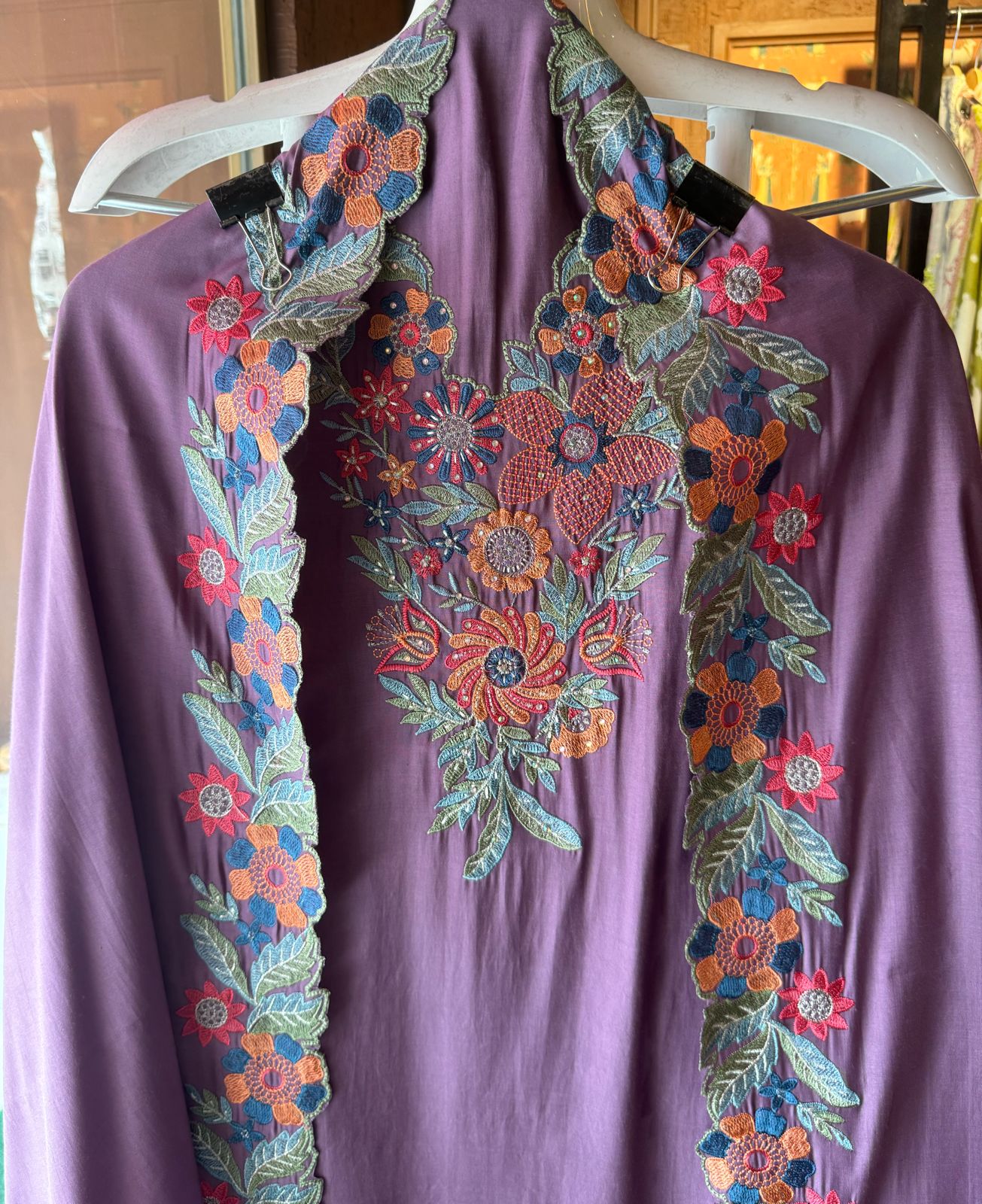 Pure jam cotton unstitched full size shirt with Thread embroidered neckline