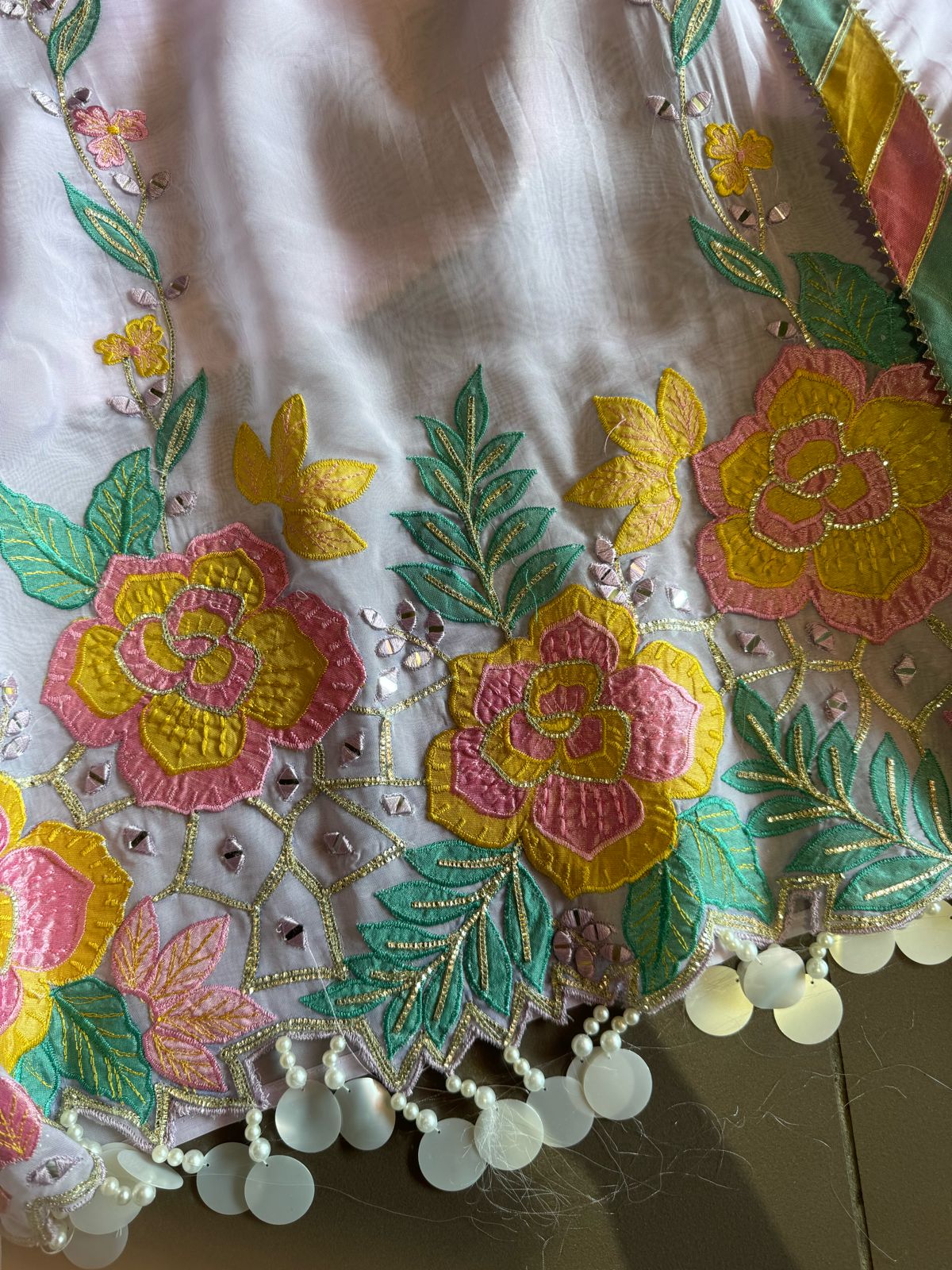 Pure soft organza unstitched designer patchwork suits