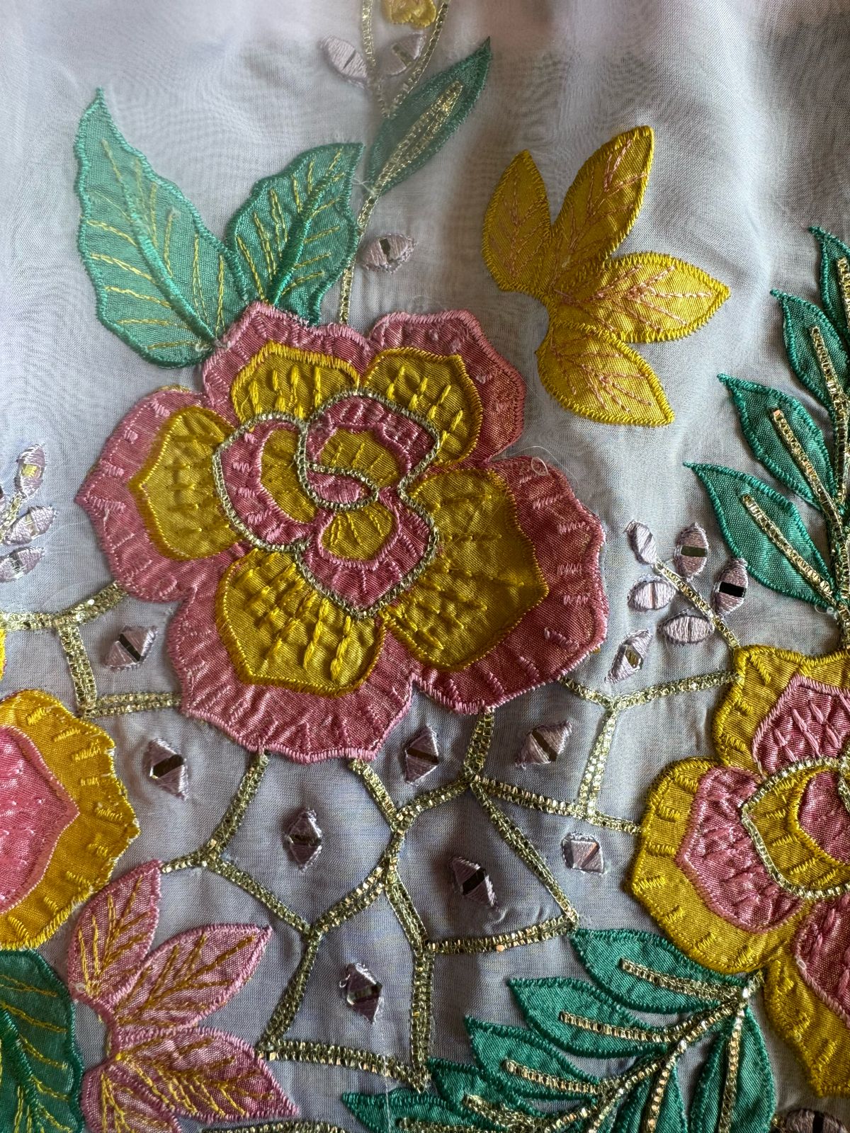 Pure soft organza unstitched designer patchwork suits