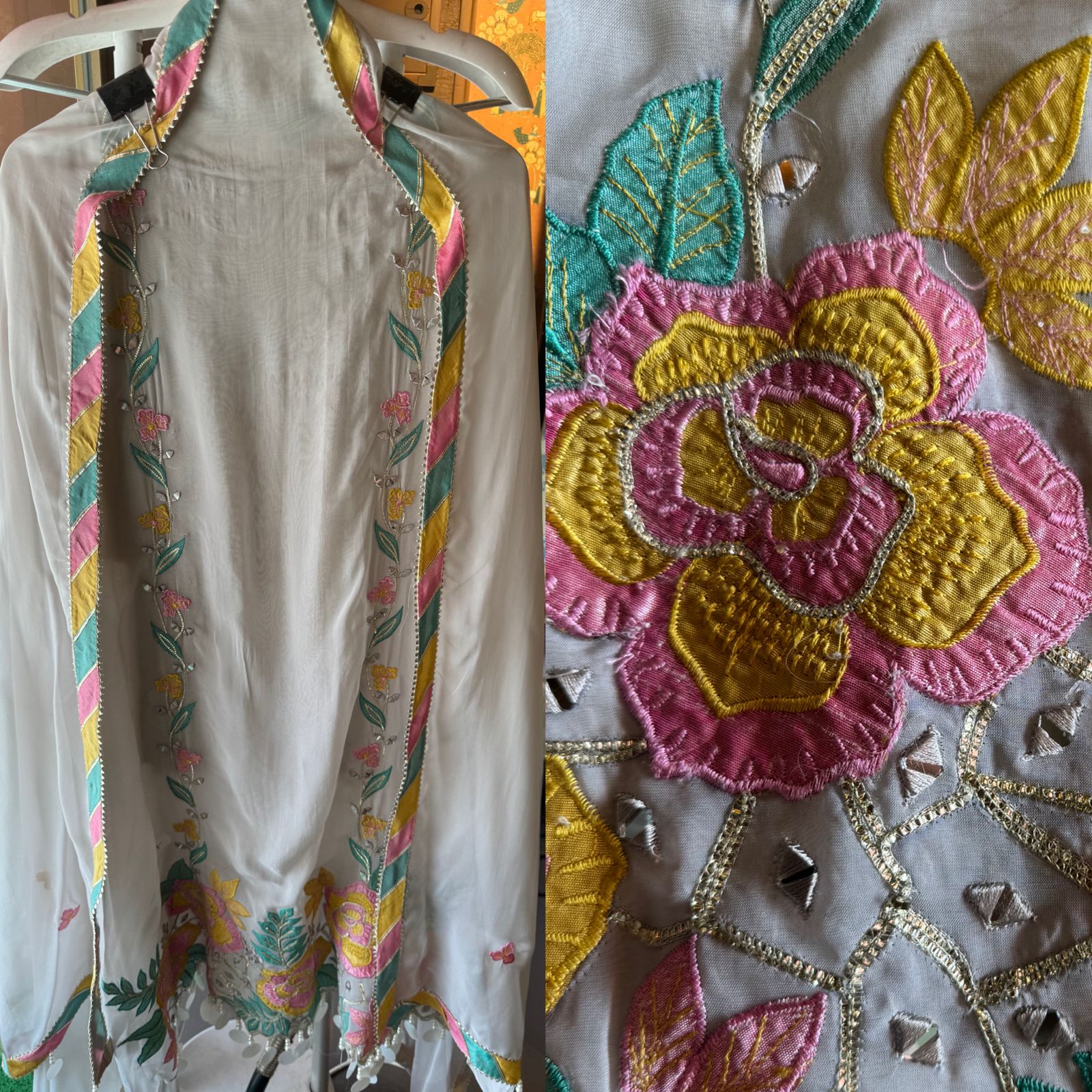 Pure soft organza unstitched designer patchwork suits